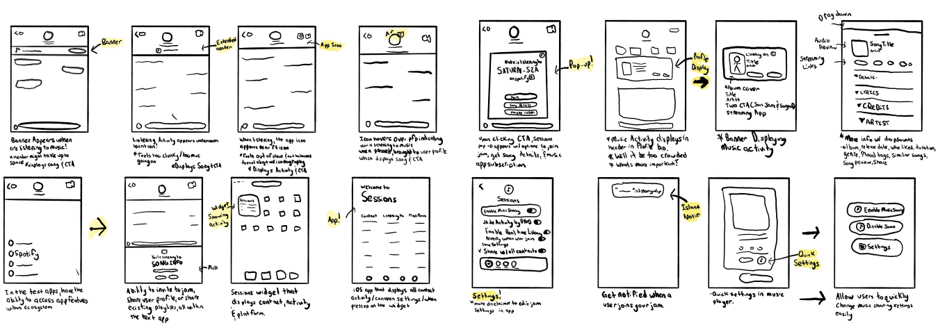 A sheet of early pencil sketches for Sessions' screens.