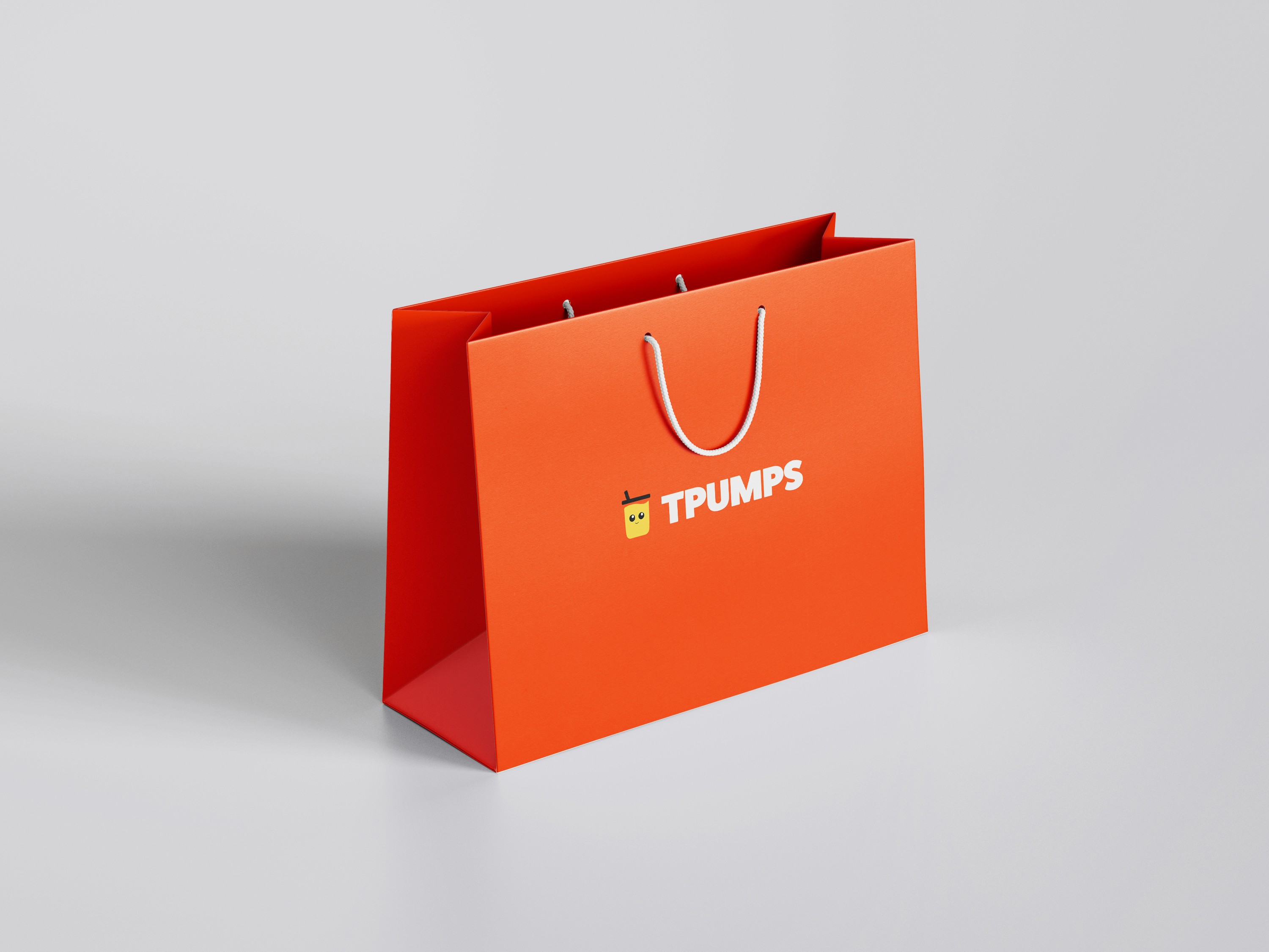An orange T-Pumps shopping bag with the mark on the side.