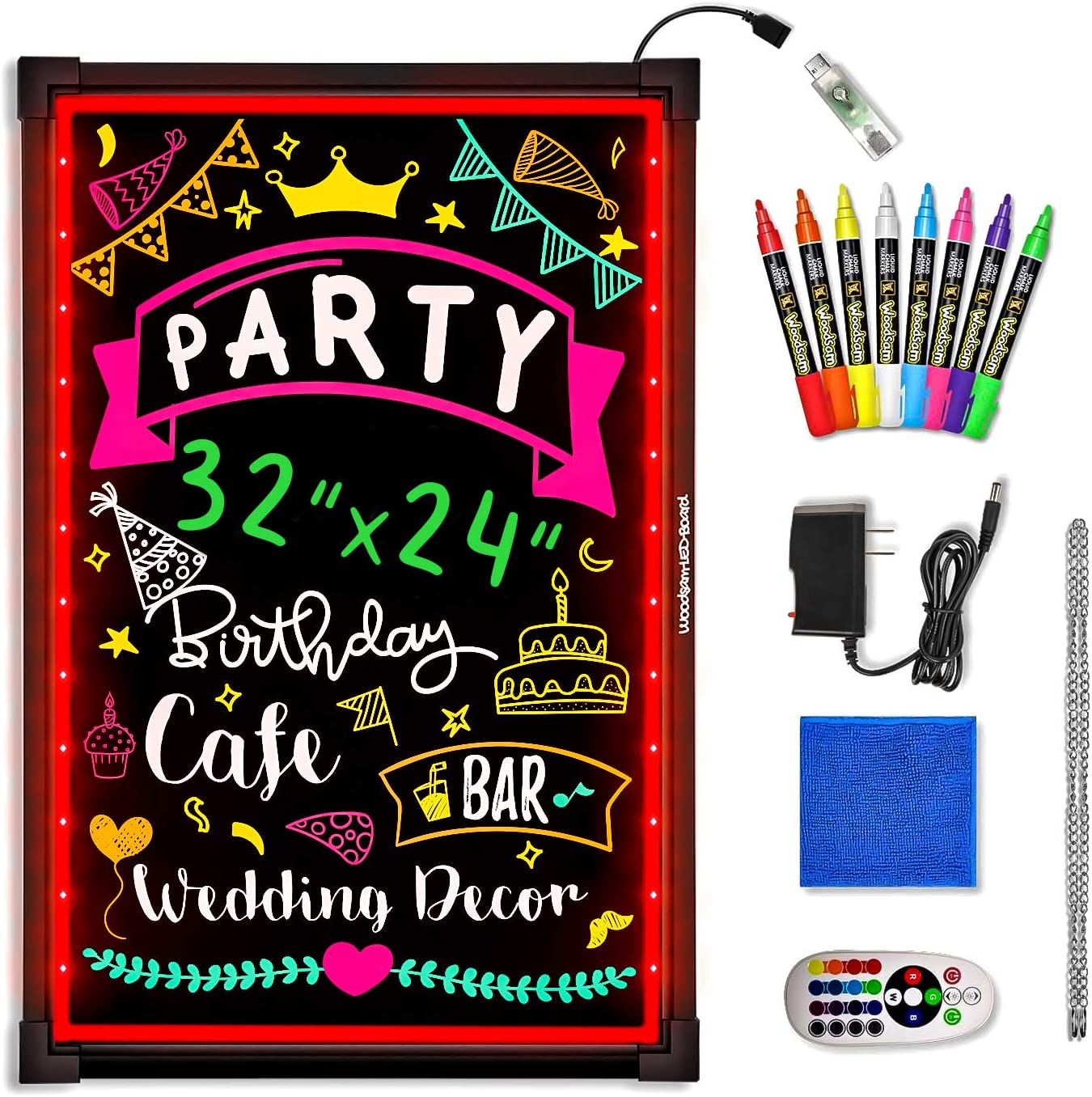 Black LED chalkboard menu with Easel