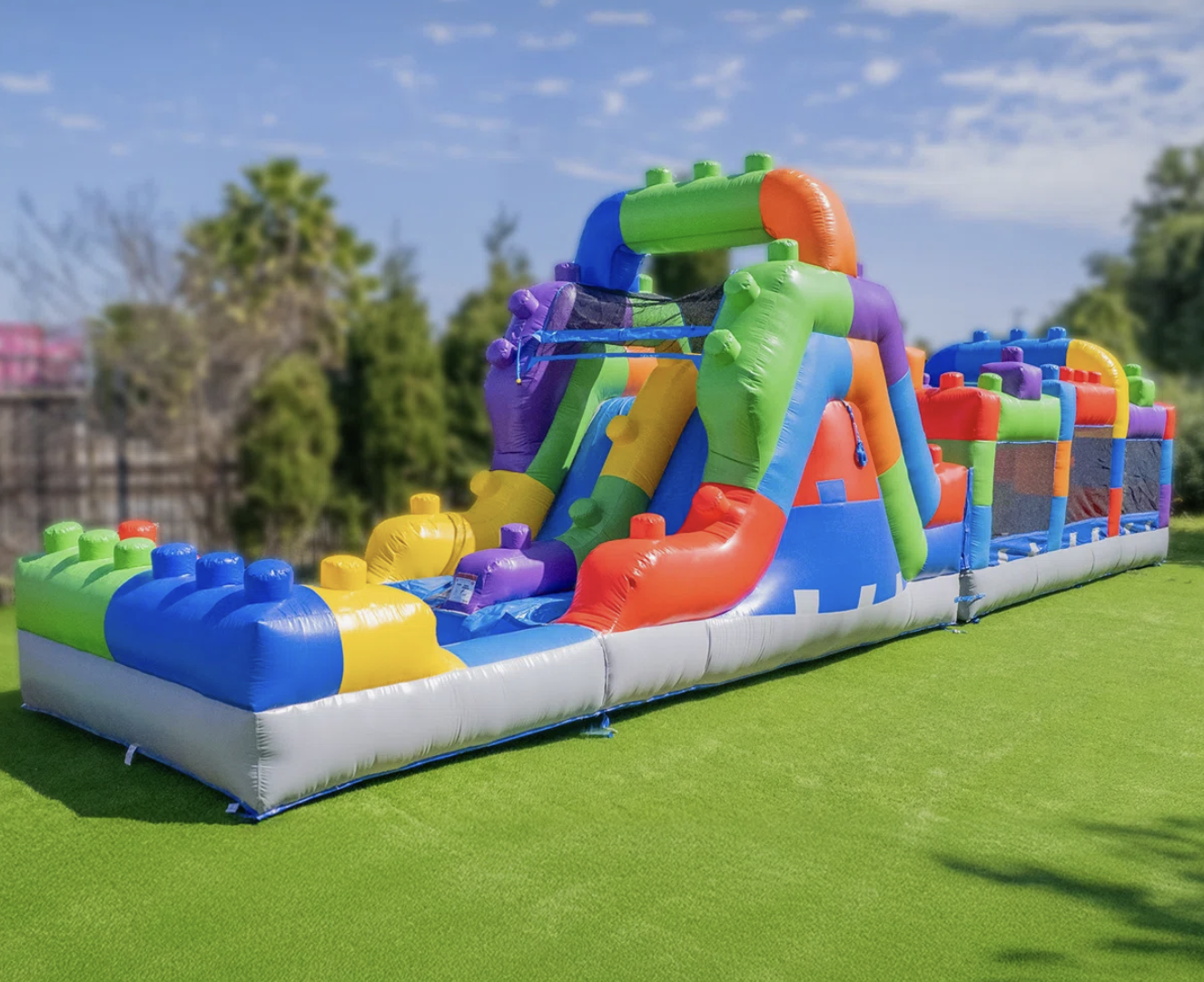 42 Ft double lane obstacle course with a slide