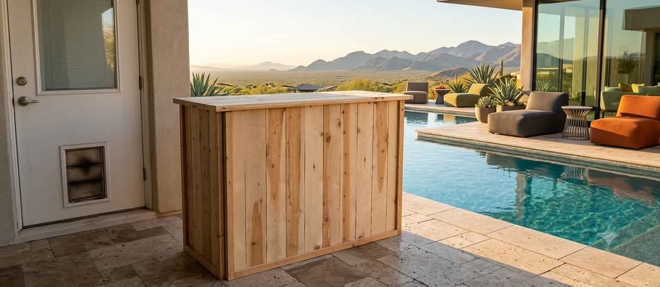 Add a warm, natural touch to your next event with our handcrafted 5ft rustic cedar portable folding mobile bar. Perfect for outdoor weddings, backyard receptions, and rustic-themed parties in the Phoenix area, this sturdy bar folds down for easy setup and transport while providing a beautiful, professional serving station for your bartenders.