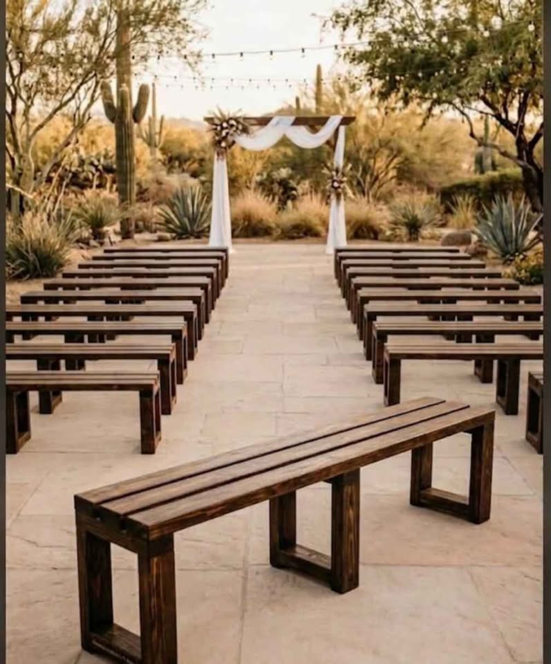 6ft Rustic Wooden Ceremony Bench Rental (16" Seating Height)