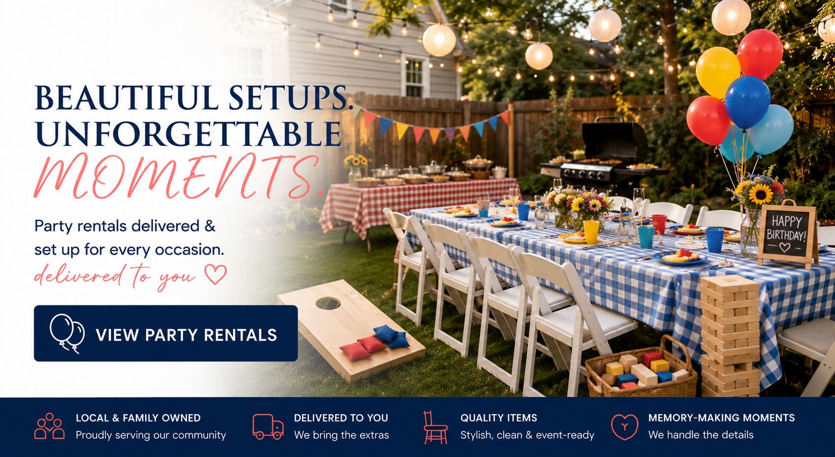 Party rentals eastern shore md easton md talbot county birthday parties tables chairs tents backyard games bounce houses