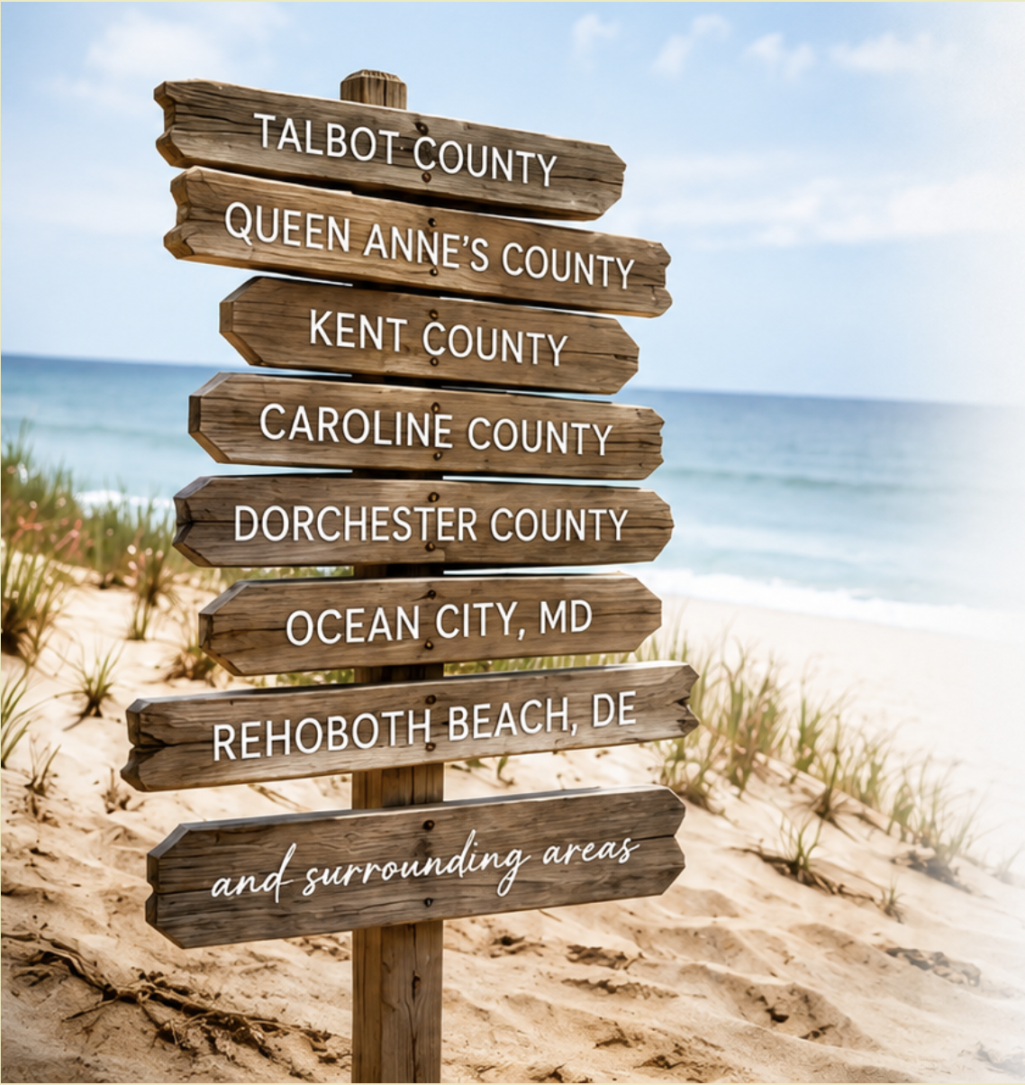 Locations Of service displayed on a wooden sign
