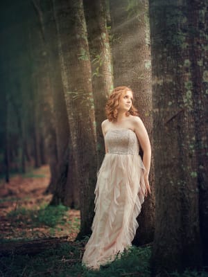 Atlanta Best Award Winning Senior Girl Teen Artistic Fine Art Portrait High School Red Hair Outdoor Woods Dress Formal Photography Photographer Twin Rivers 03 Y5bbfk