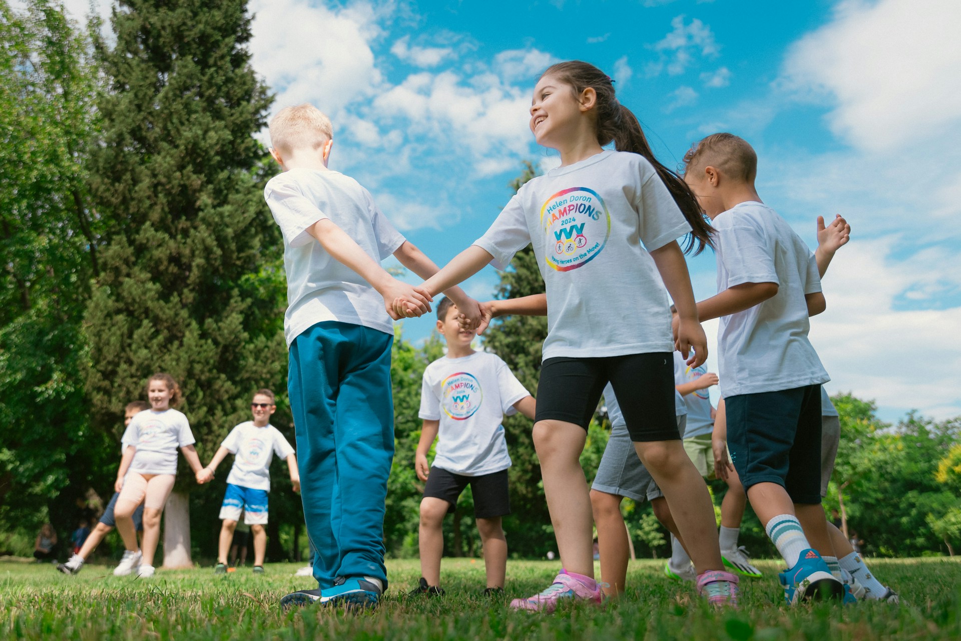 Irish primary children playing a no-equipment PE game in the schoolyard