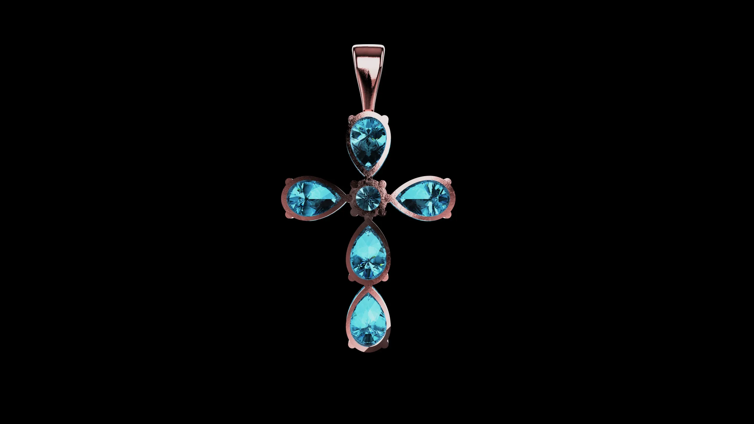 Pear stones cross pendant and round center stone