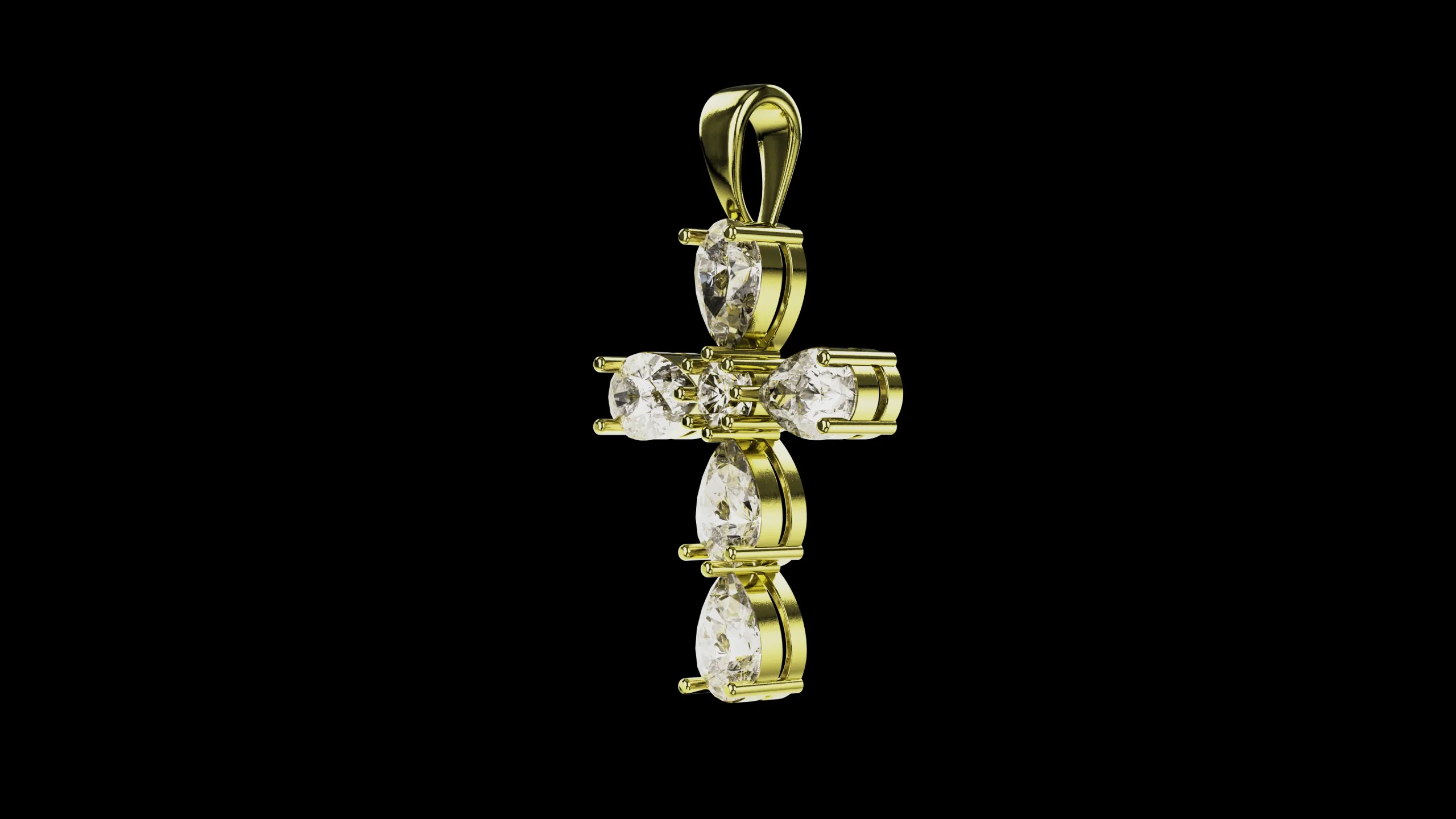 Pear stones cross pendant and round center stone