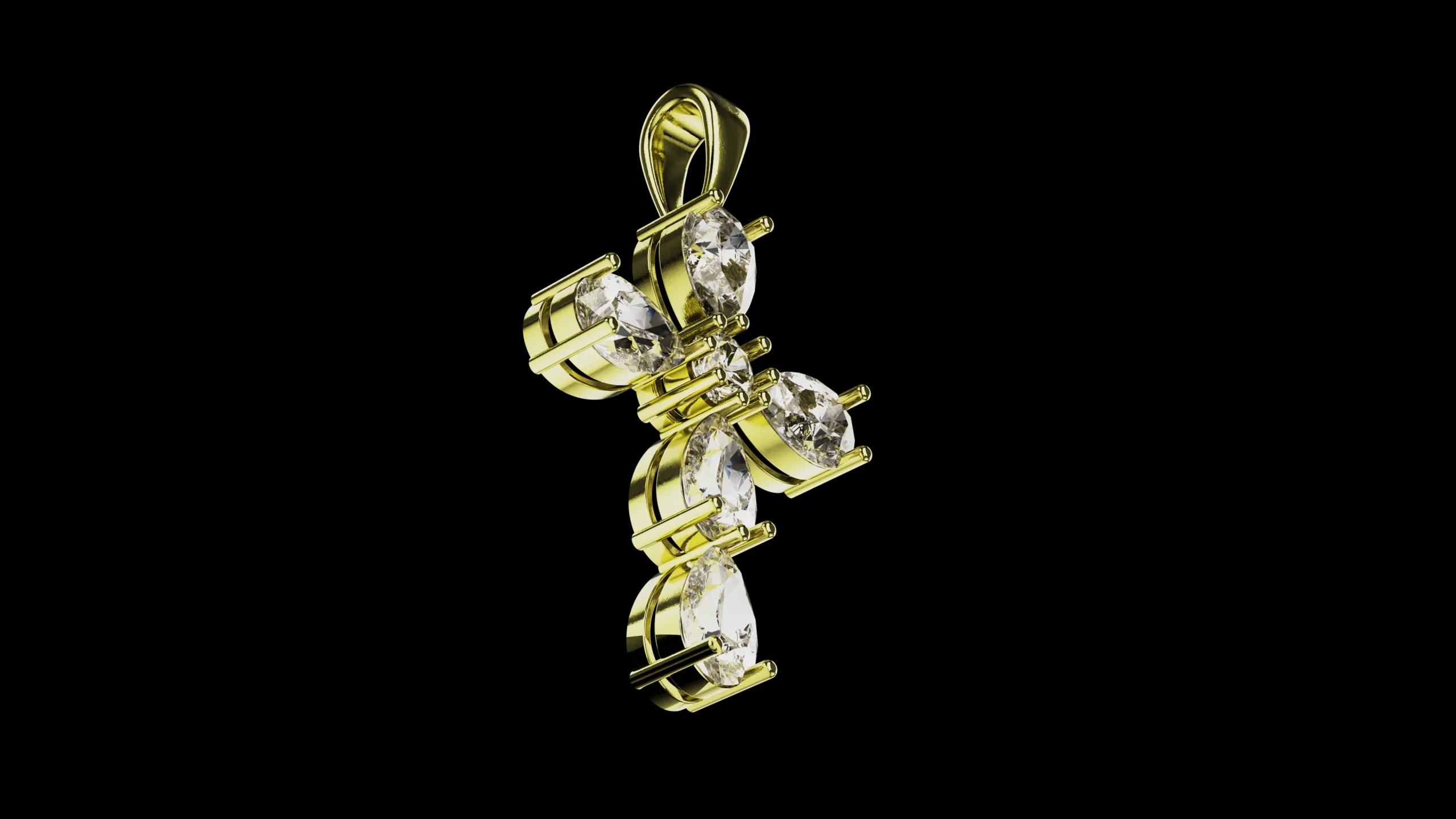 Pear stones cross pendant and round center stone