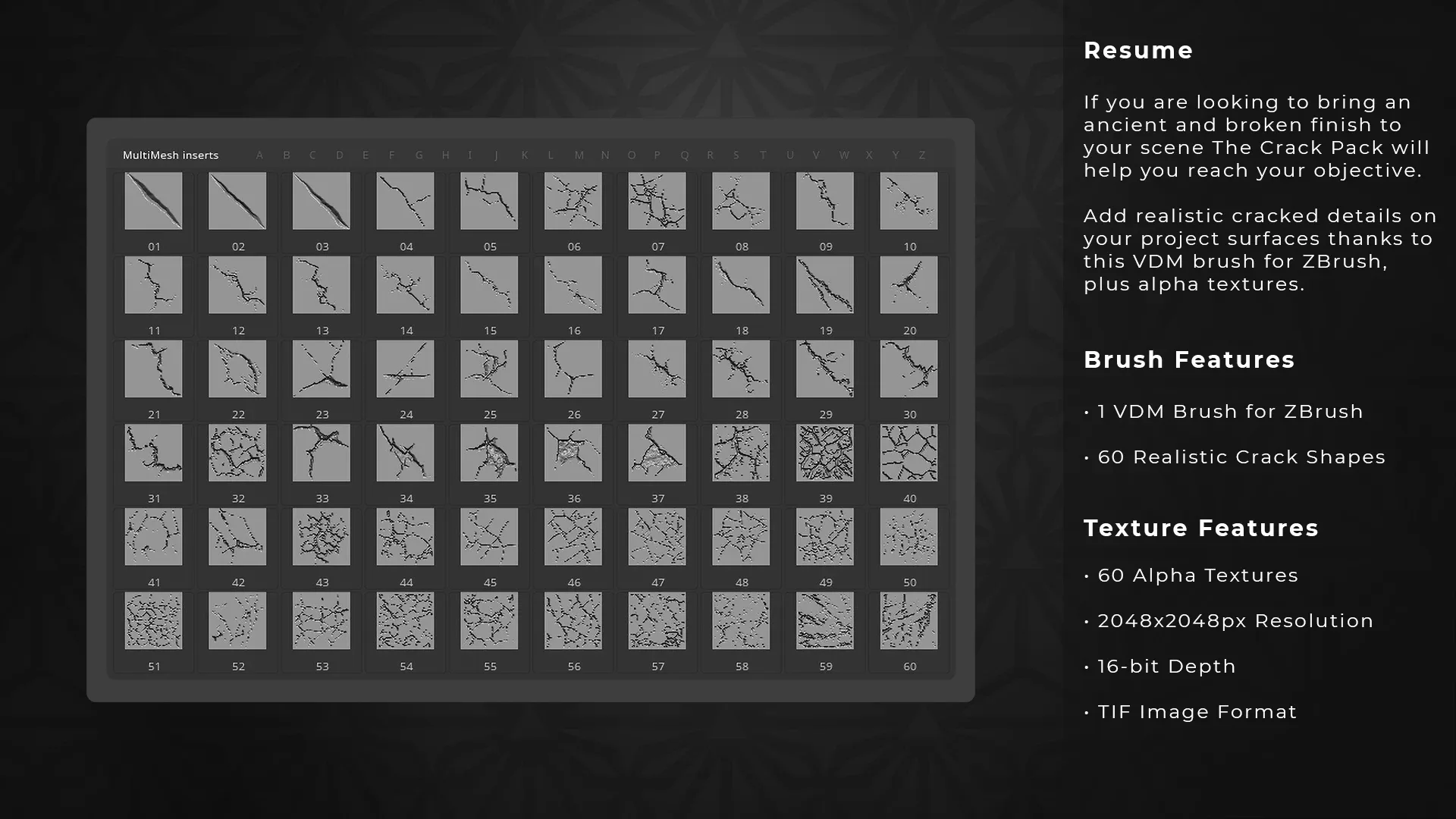 Crack VDM Brush for ZBrush + Alpha Textures