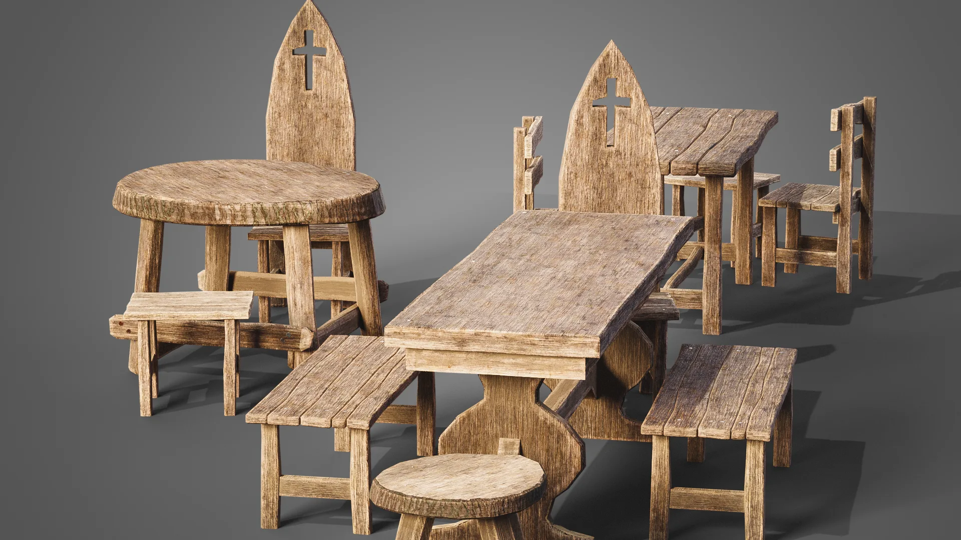 Medieval tables and chairs FlippedNormals