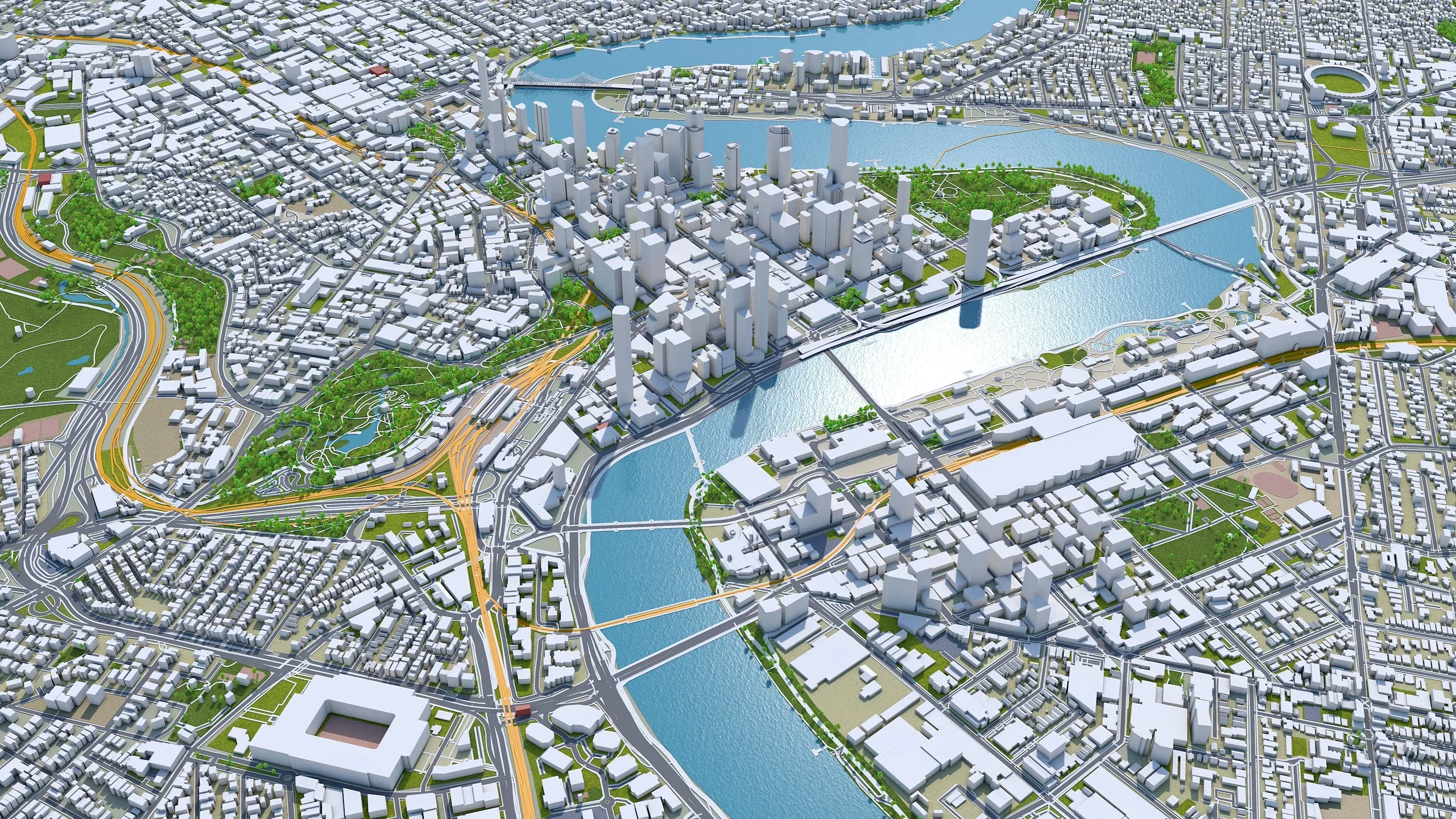 Brisbane City Australia 3D Model 50km