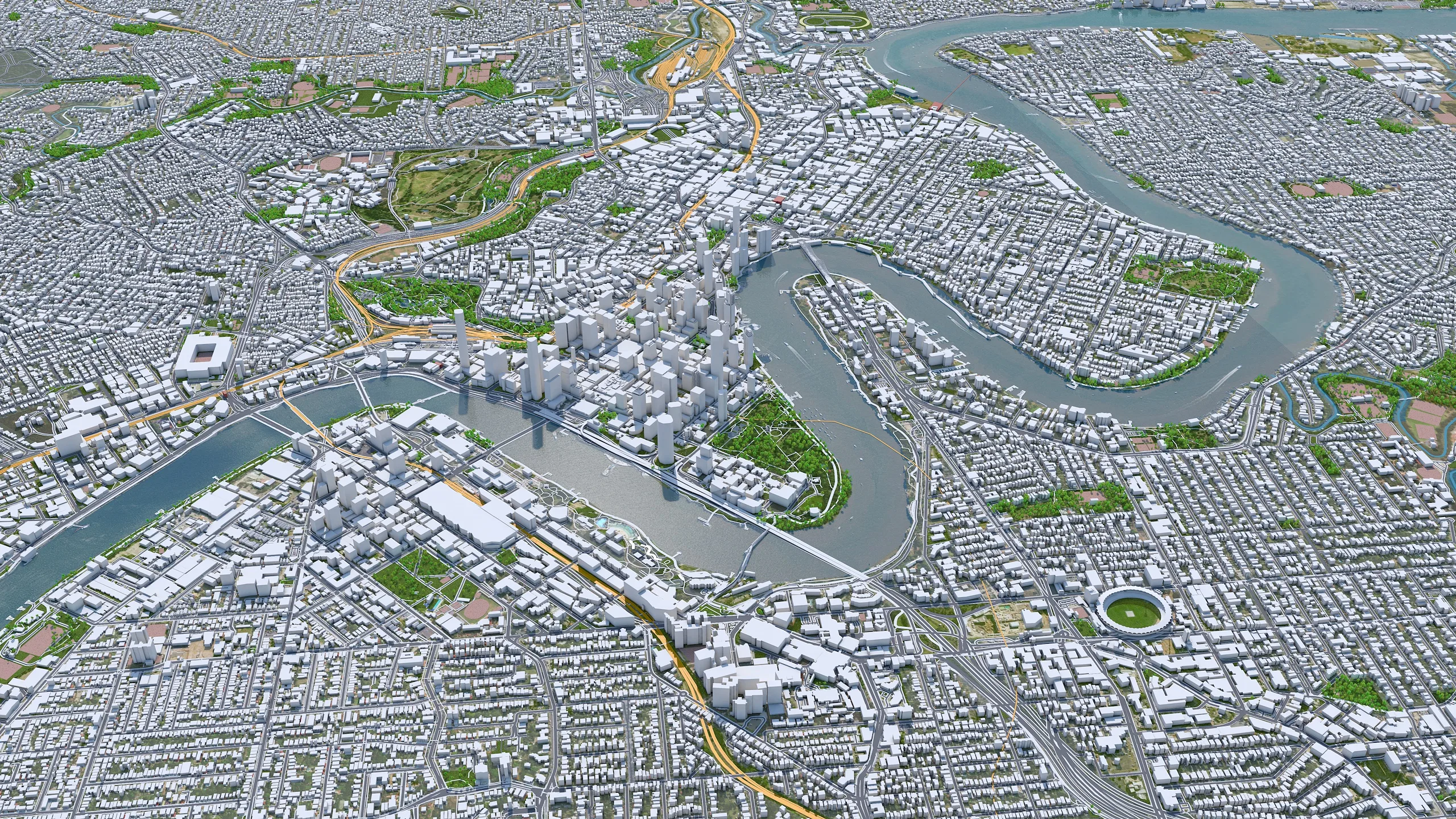 Brisbane City Australia 3D Model 50km