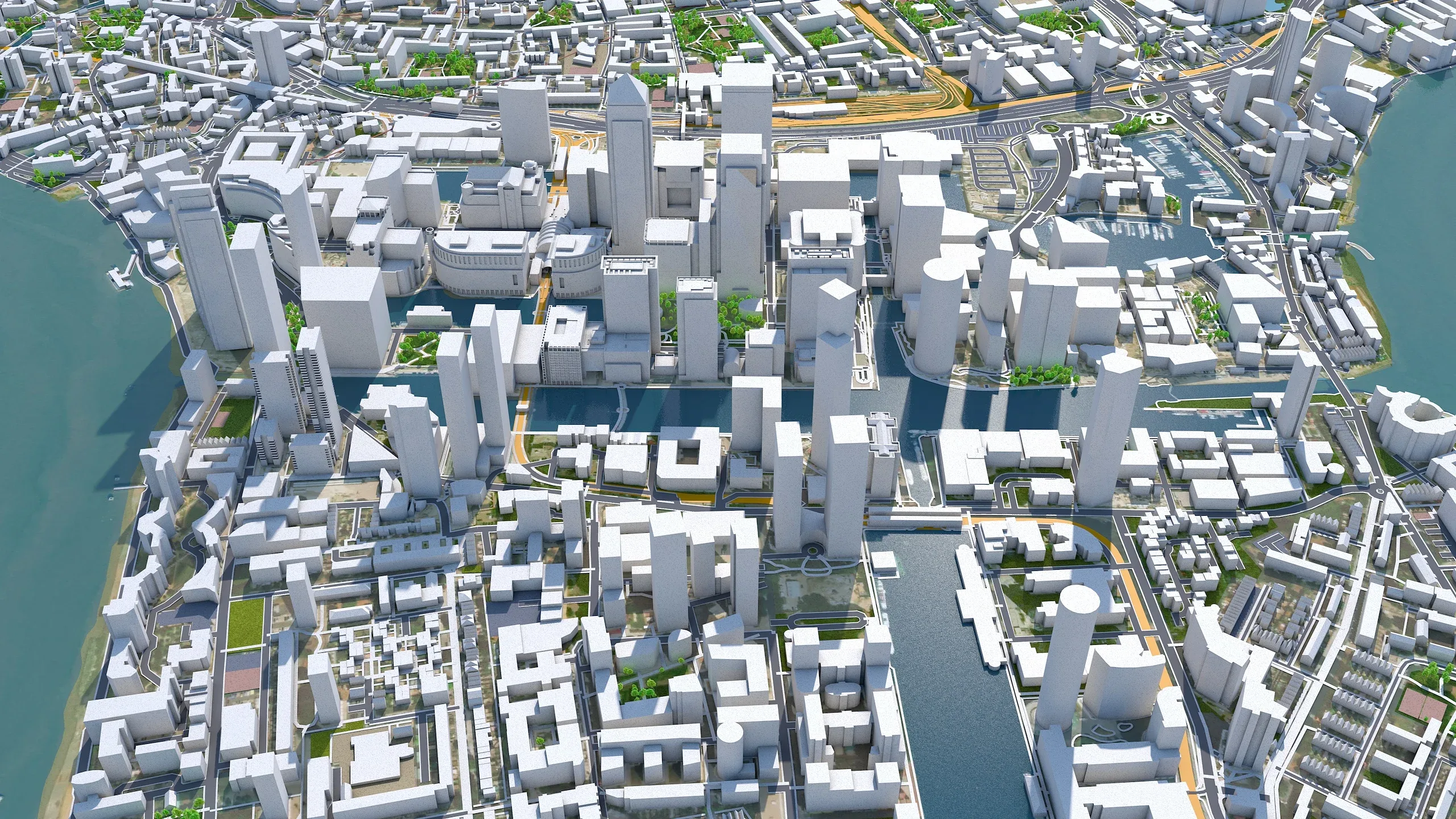 Canary Wharf city London 3d model 5km