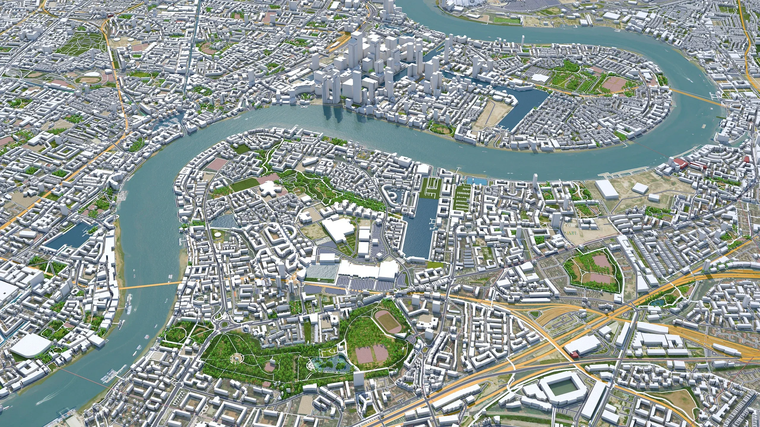 Canary Wharf city London 3d model 5km