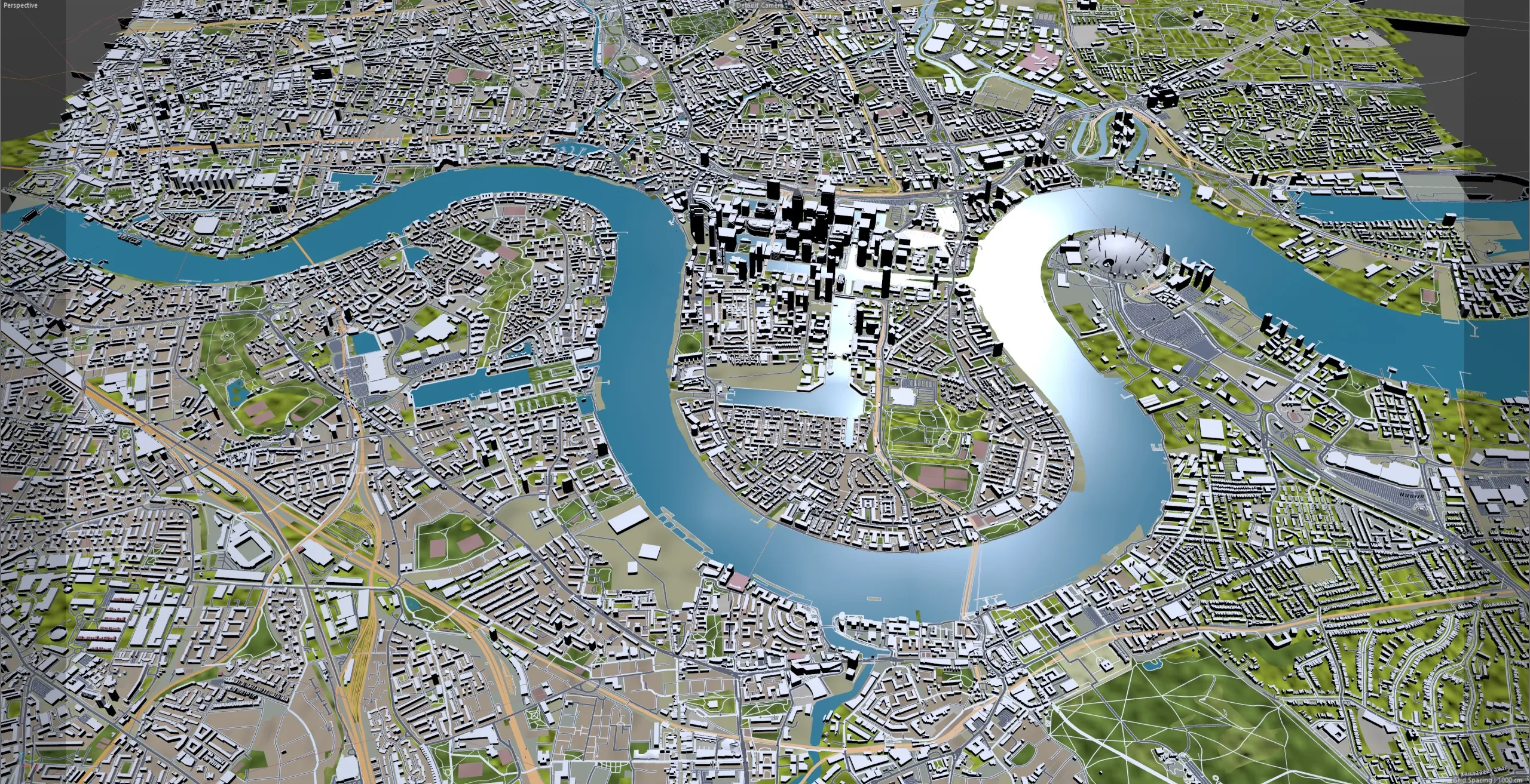 Canary Wharf city London 3d model 5km