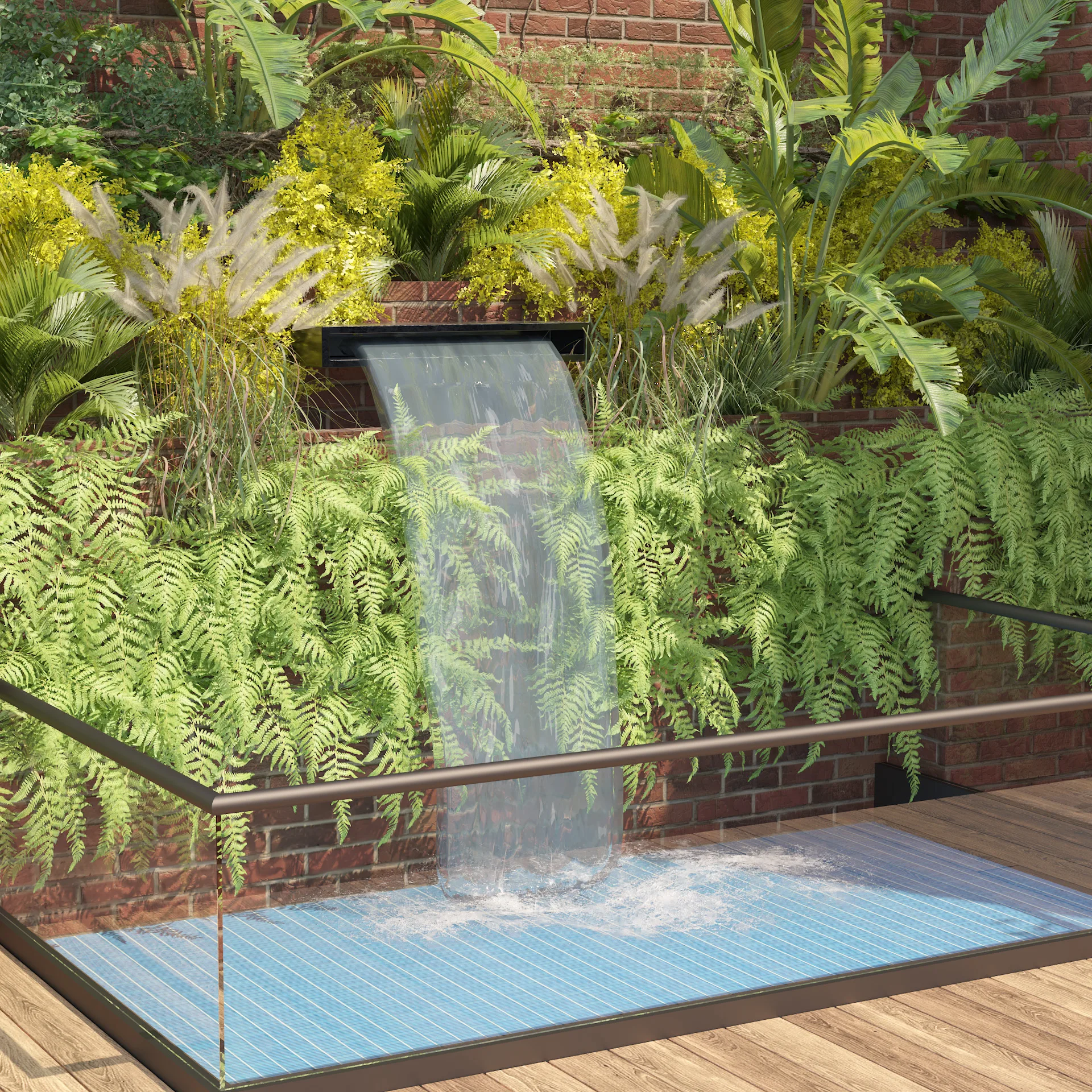 Garden green wall with waterfall