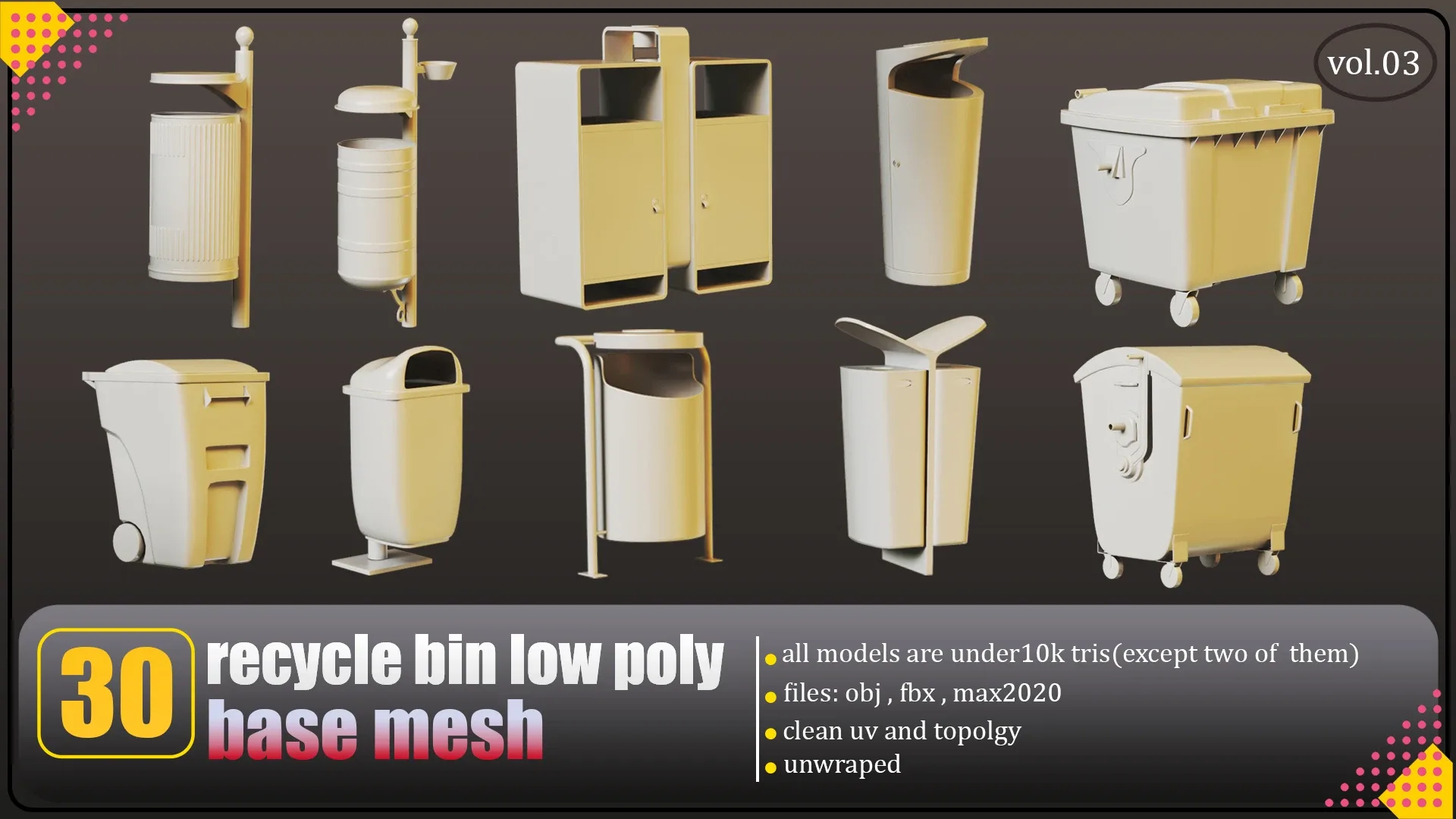 30 recycle bin lowpoly base mesh fbx ,obj ,3dsmax