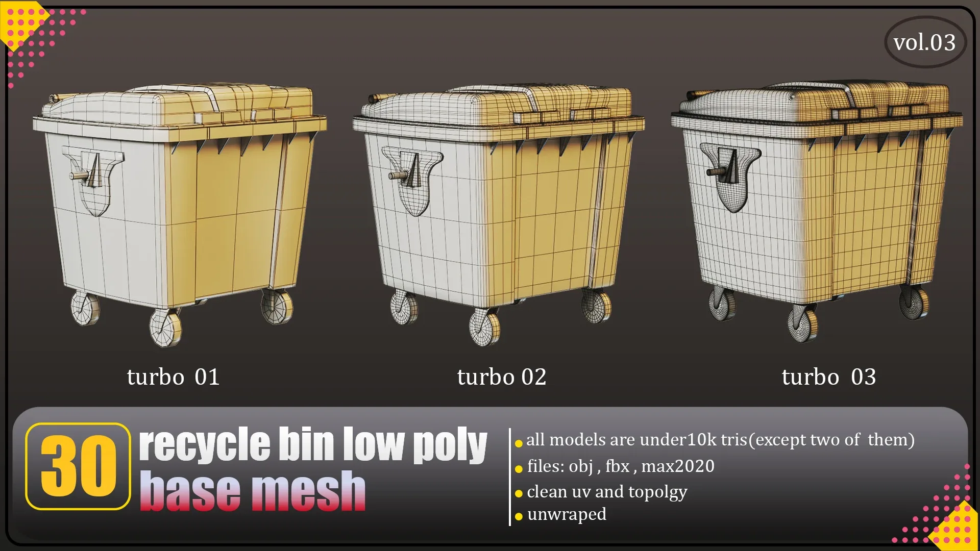 30 recycle bin lowpoly base mesh fbx ,obj ,3dsmax