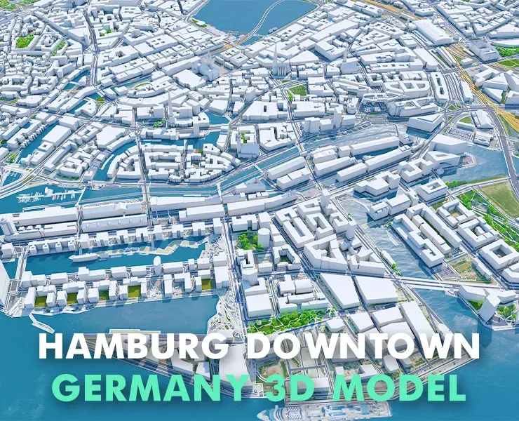 Hamburg Downtown City Germany 3D Model 8km