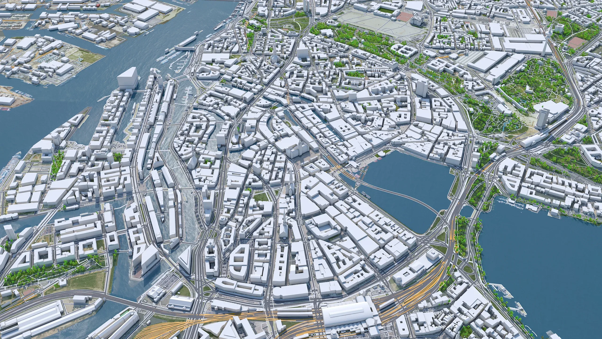 Hamburg Downtown City Germany 3D Model 8km
