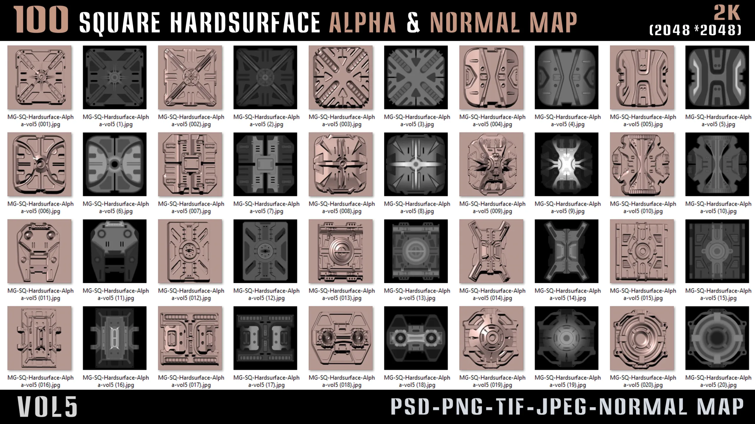 100 Square Hardsurface Alpha and Normal map - vol5