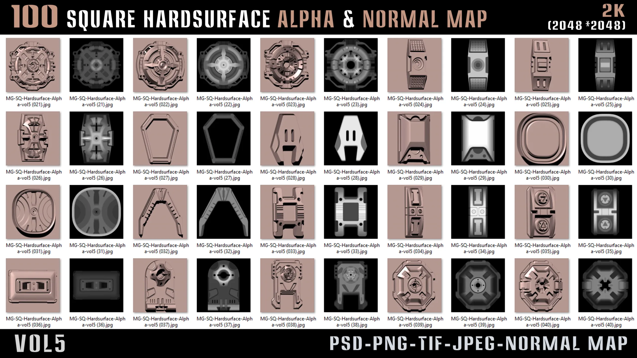 100 Square Hardsurface Alpha and Normal map - vol5