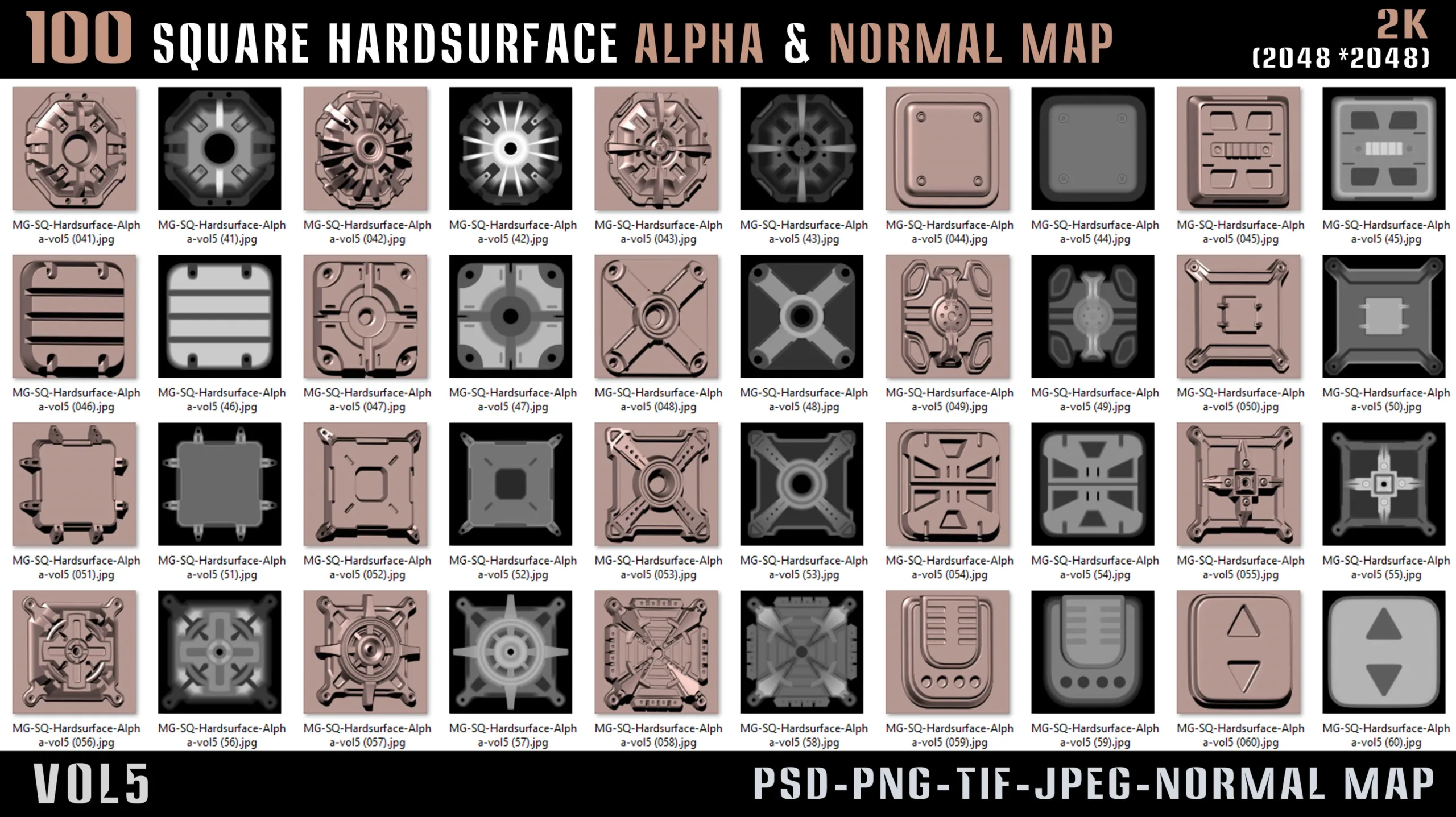 100 Square Hardsurface Alpha and Normal map - vol5