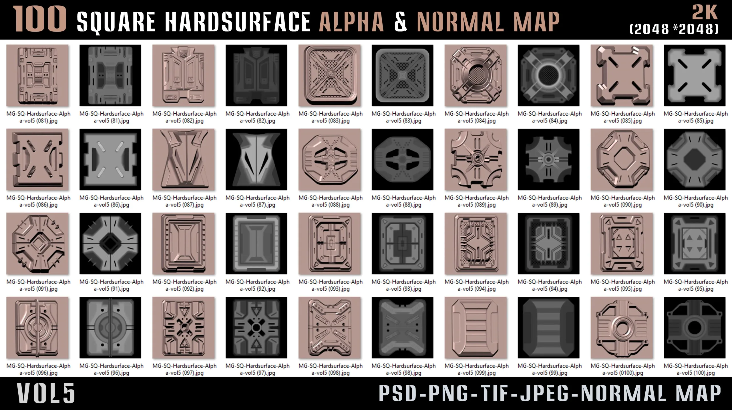 100 Square Hardsurface Alpha and Normal map - vol5