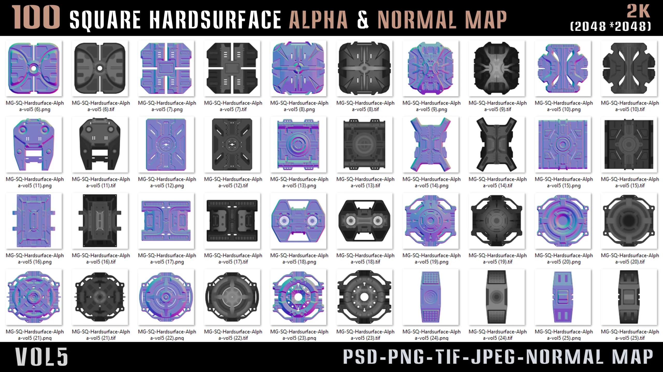 100 Square Hardsurface Alpha and Normal map - vol5