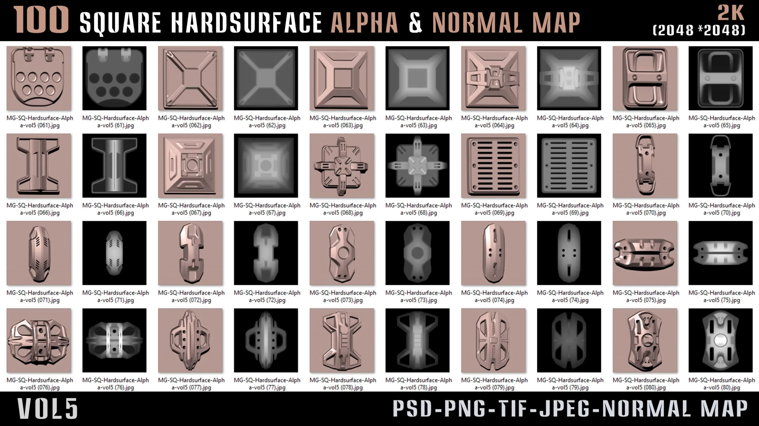 100 Square Hardsurface Alpha and Normal map - vol5