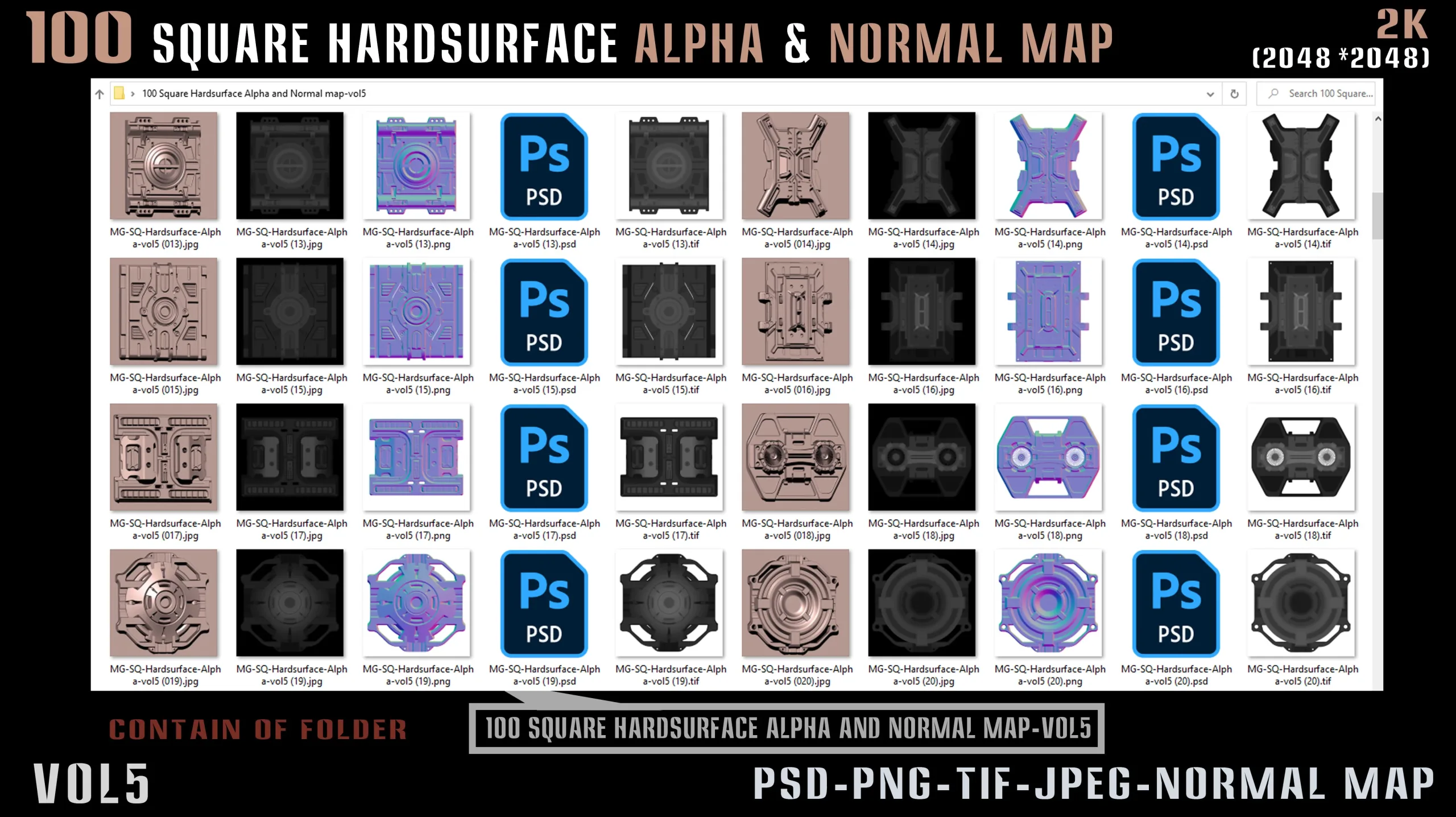 100 Square Hardsurface Alpha and Normal map - vol5