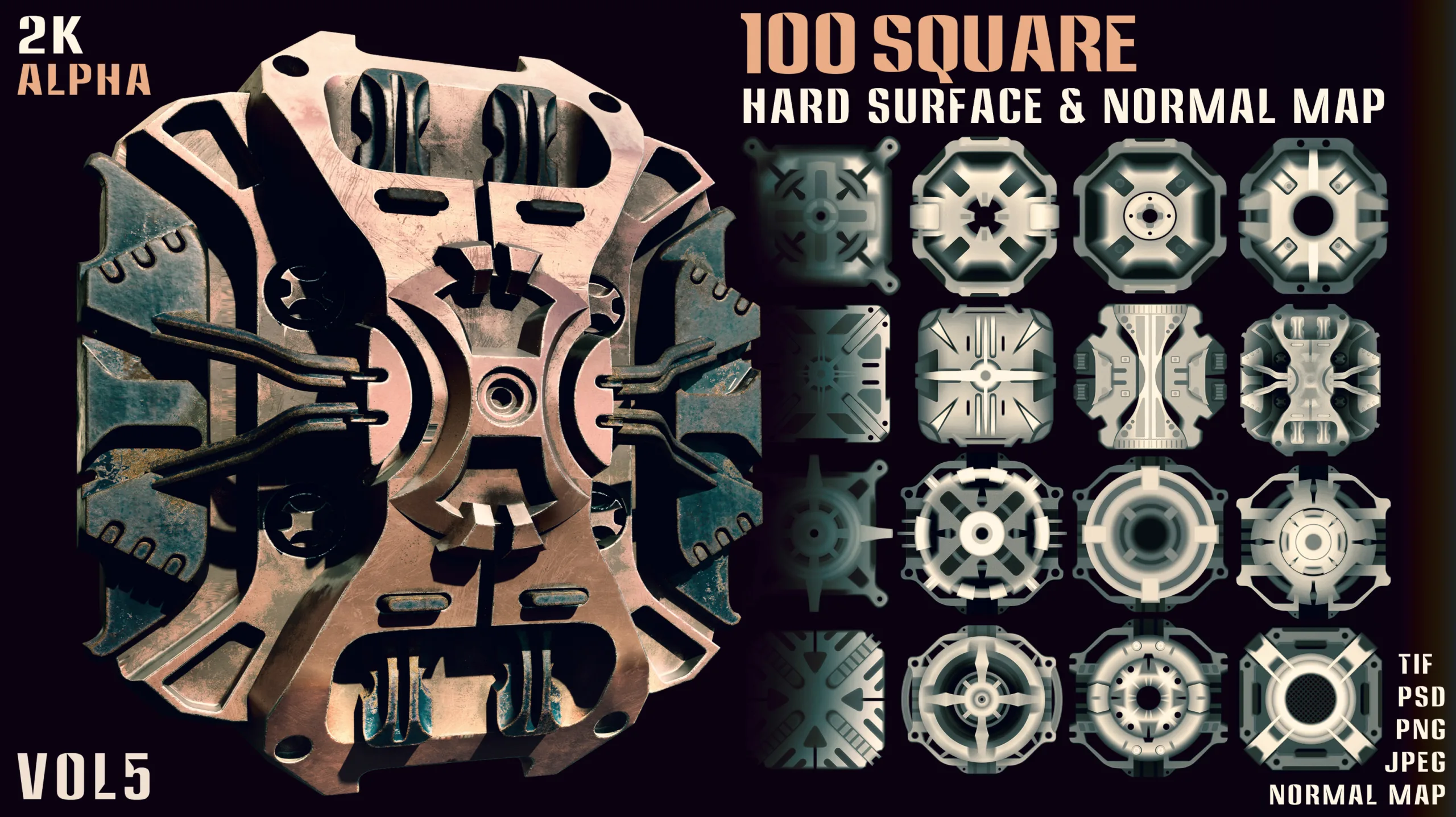 100 Square Hardsurface Alpha and Normal map - vol5