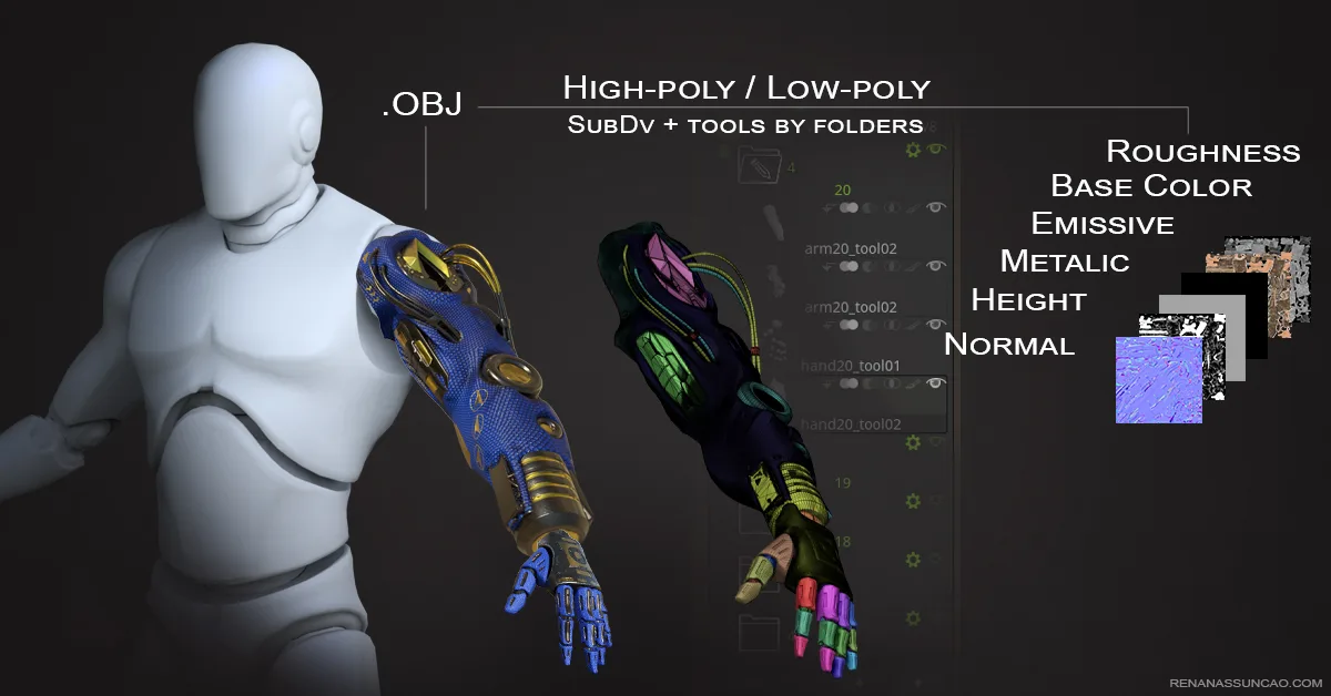 50% OFF! 20 ARMS | 3D Models Pack with Textures for ALL Softwares + Render Scene PBR .obj .fbx