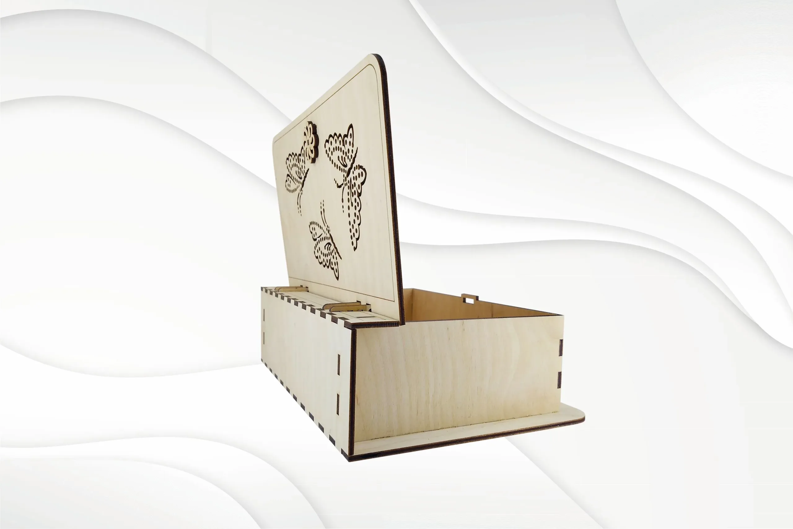 Gift box design laser cutting. Butterfly pattern, svg dxf files, laser cutting.