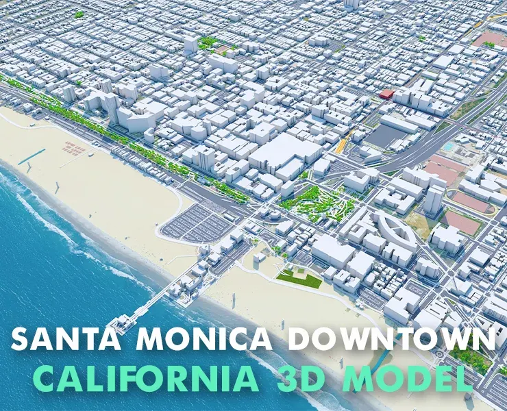 Santa Monica Downtown City California USA 3D Model 6KM