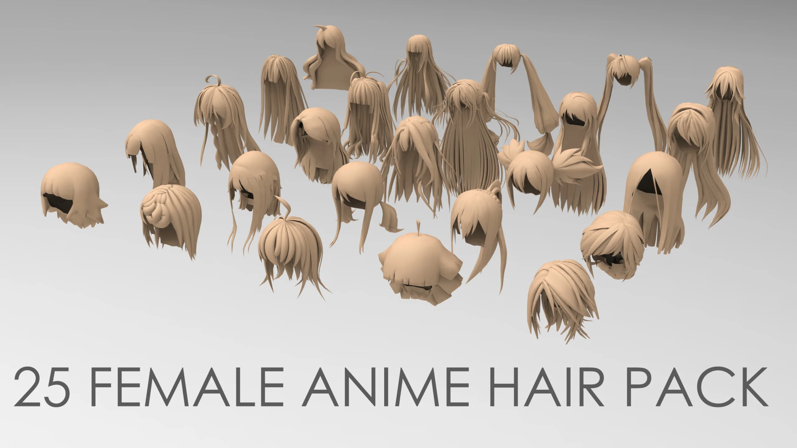 25 female anime hair pack