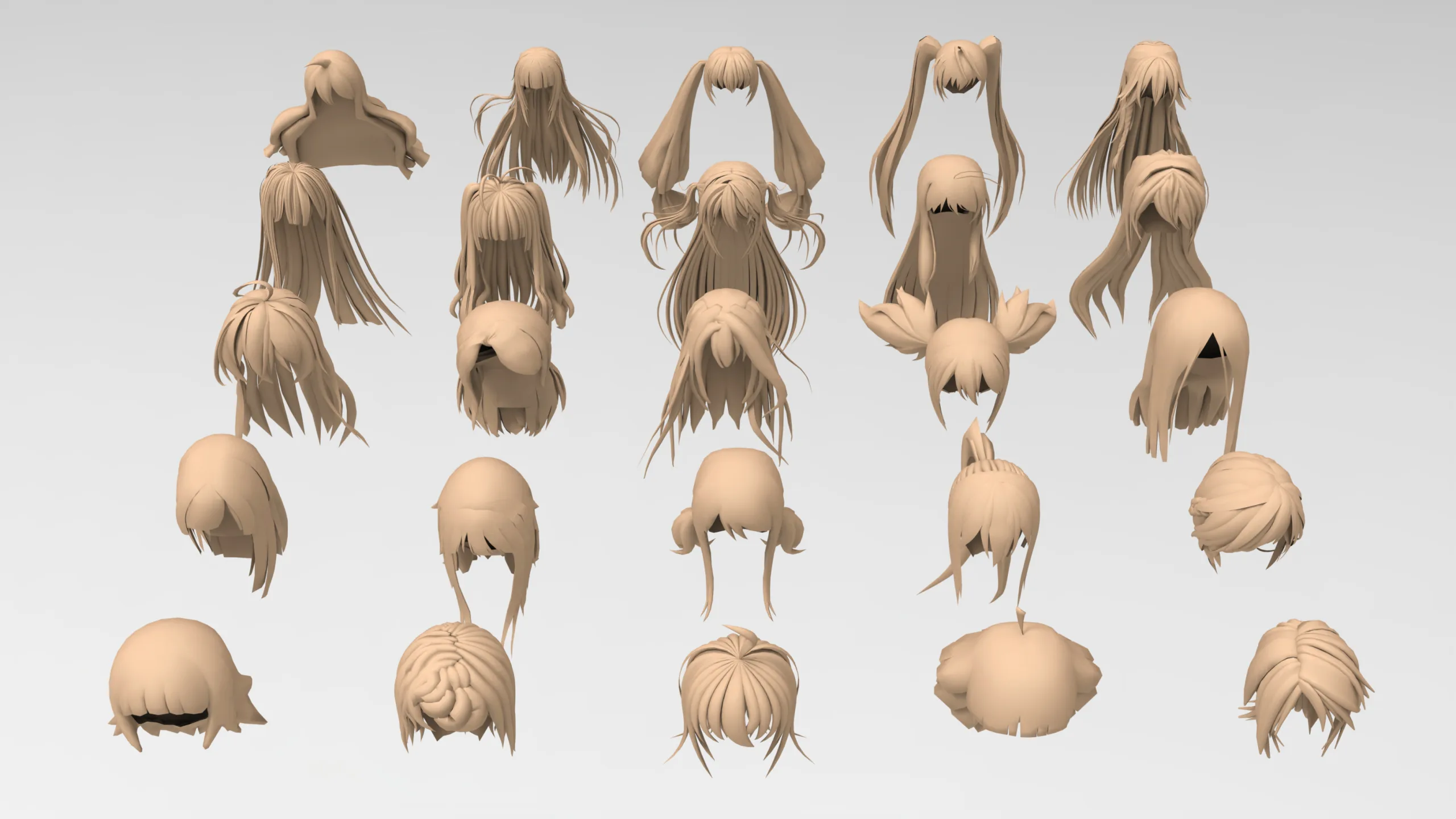 25 female anime hair pack