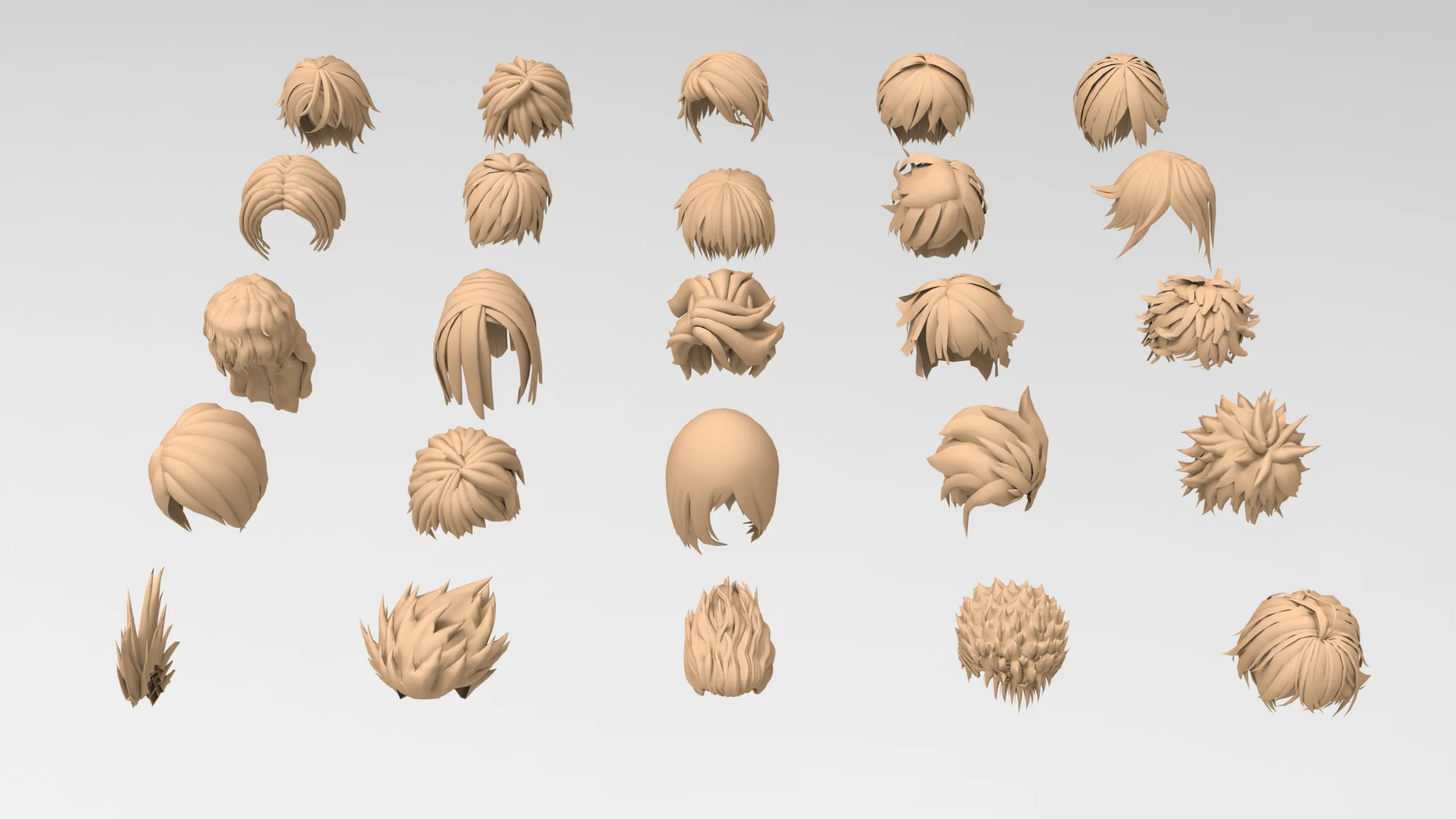 25 male anime hair pack