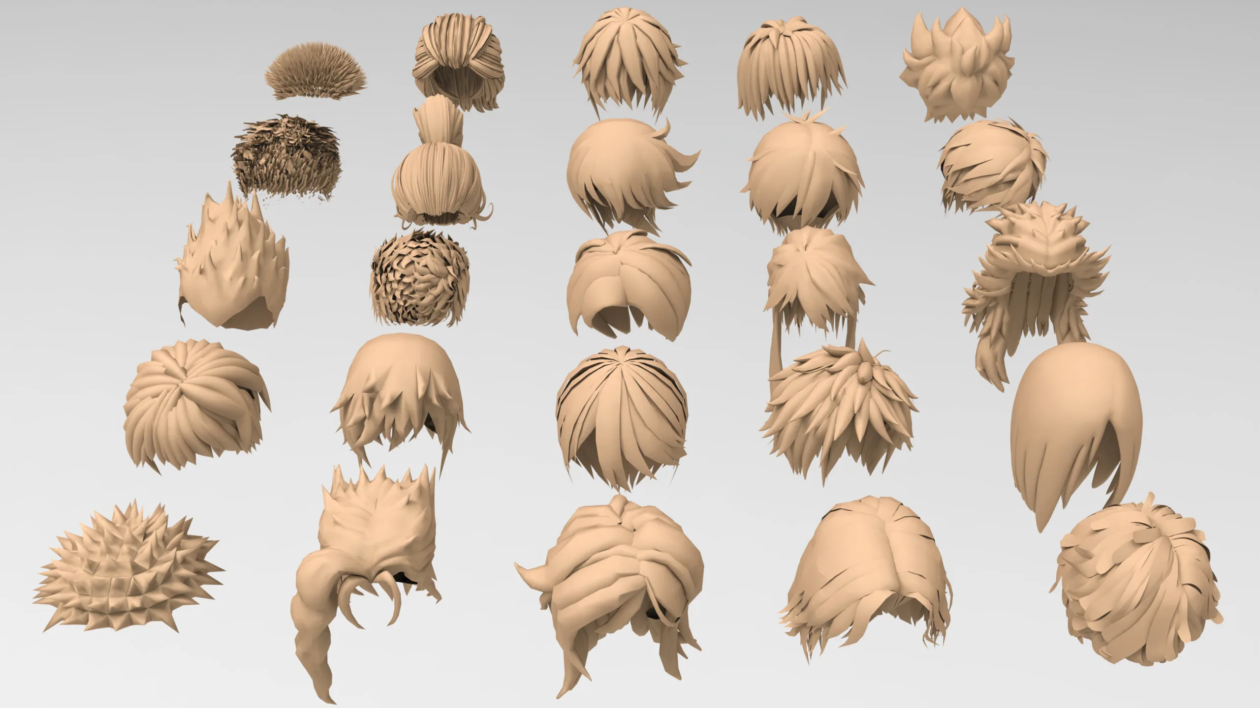 25 male anime hair pack 3