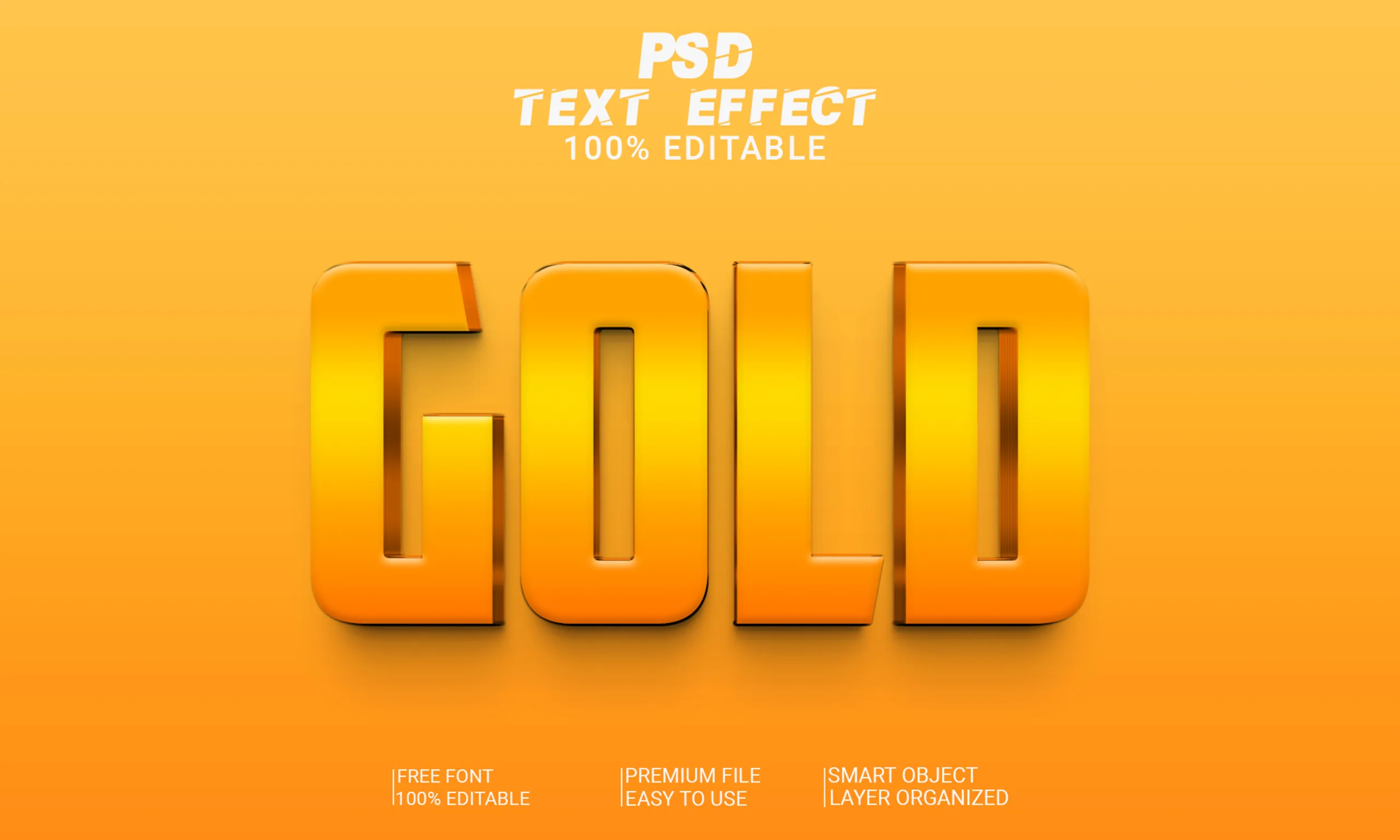 3D Gold PSD fully editable text effect. Layer style PSD mockup template.