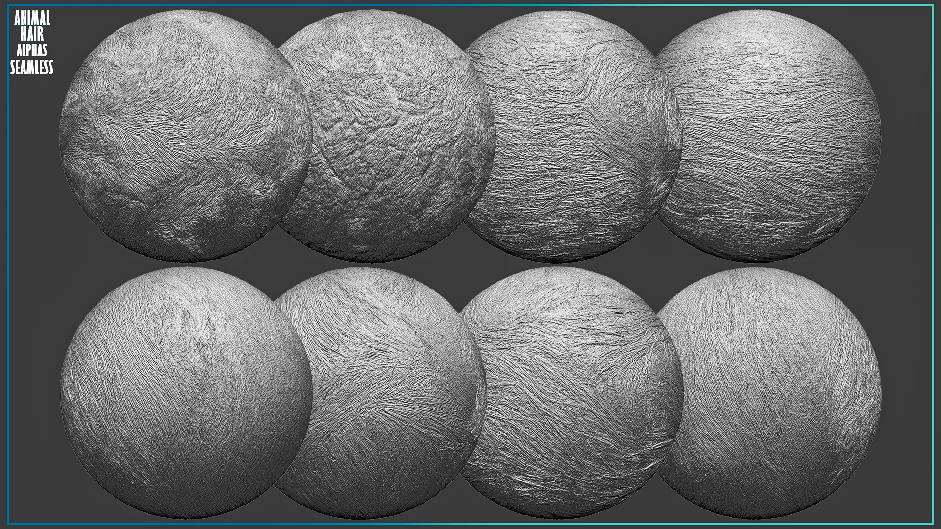 50 Fur and Hair Alphas (Tileable, Displacement Map) vol.6 for ZBrush, Substance