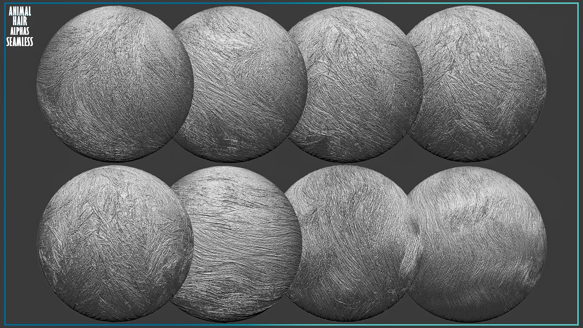 50 Fur and Hair Alphas (Tileable, Displacement Map) vol.6 for ZBrush, Substance