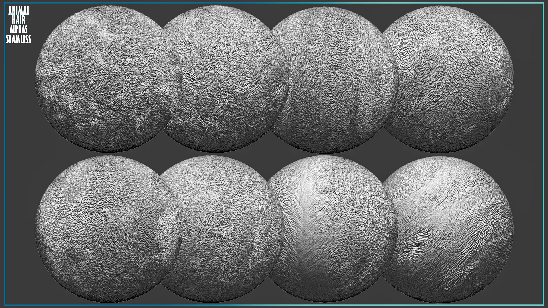 50 Fur and Hair Alphas (Tileable, Displacement Map) vol.6 for ZBrush, Substance