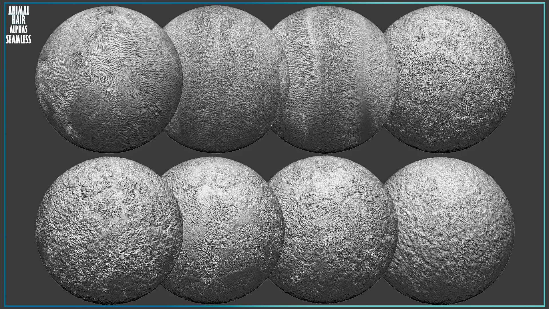 50 Fur and Hair Alphas (Tileable, Displacement Map) vol.6 for ZBrush, Substance