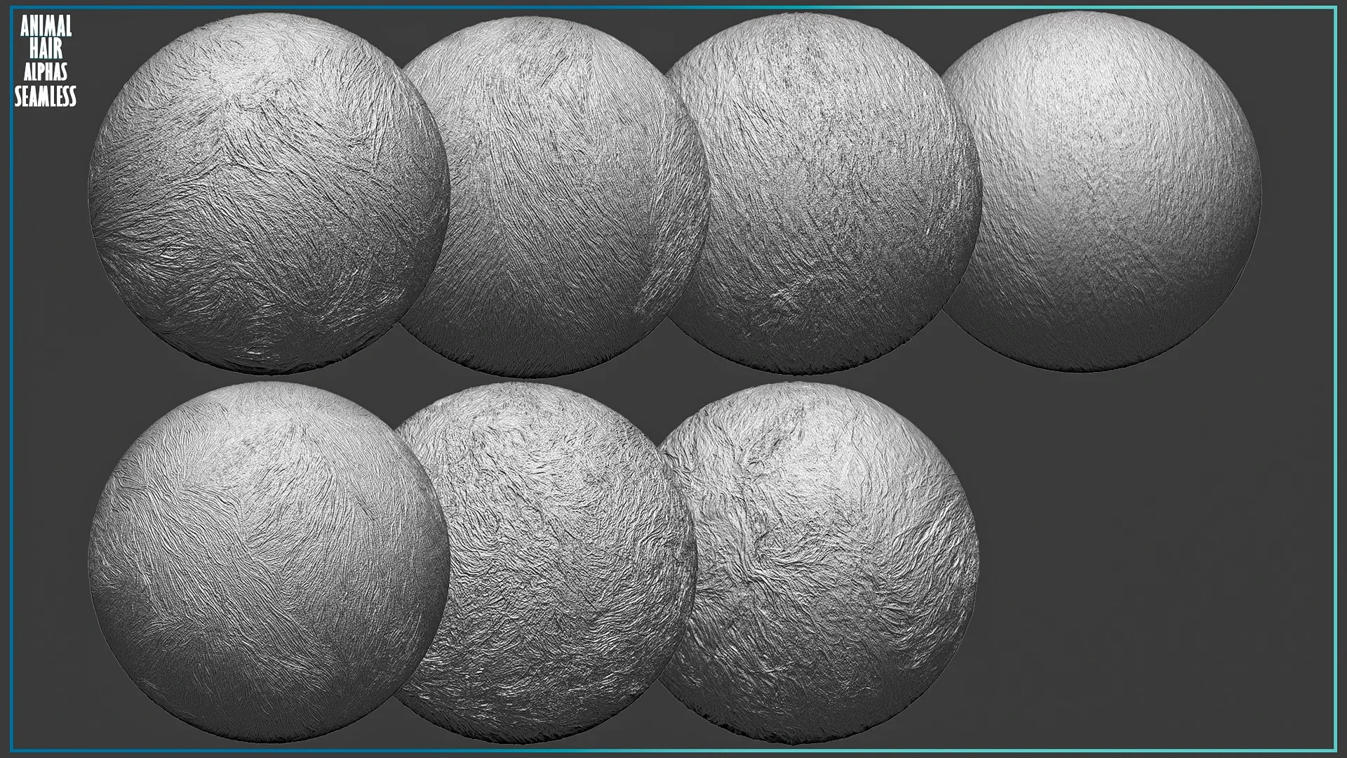 50 Fur and Hair Alphas (Tileable, Displacement Map) vol.6 for ZBrush, Substance