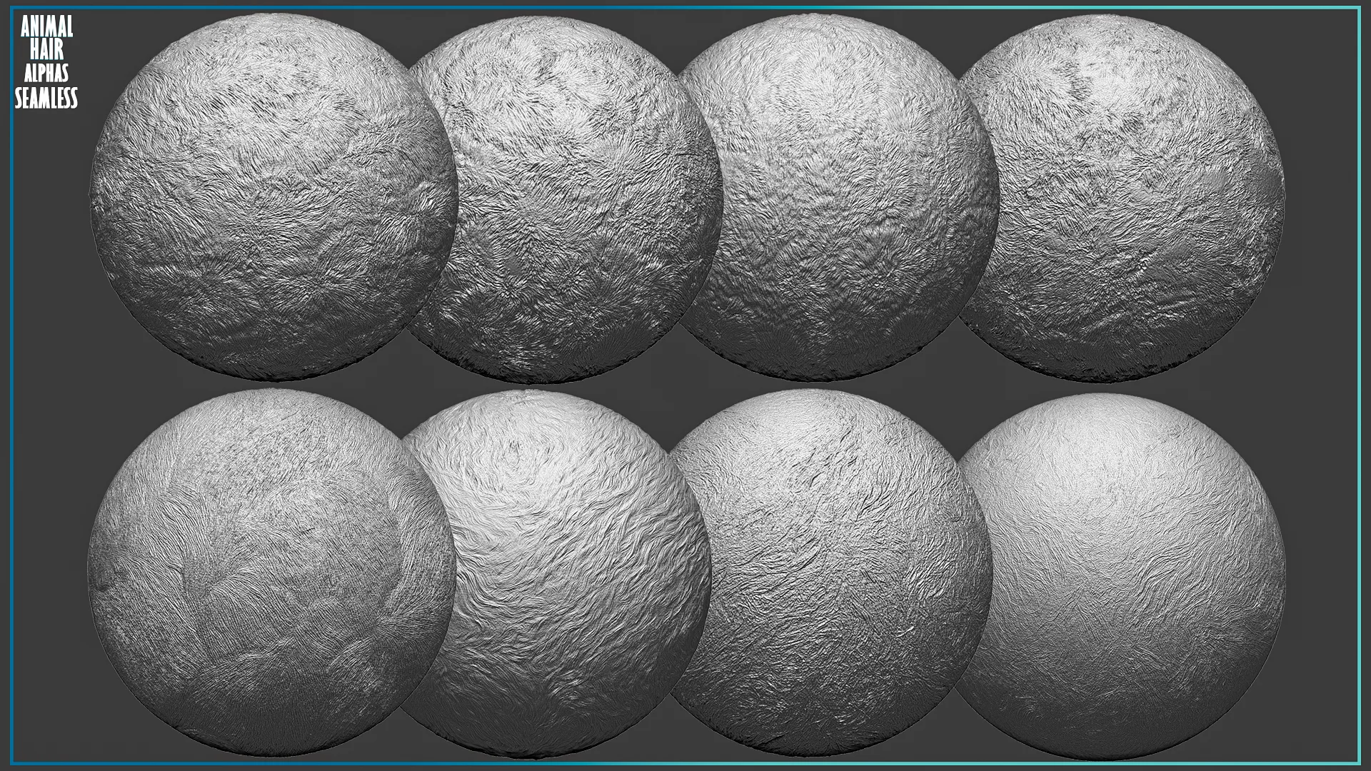 50 Fur and Hair Alphas (Tileable, Displacement Map) vol.6 for ZBrush, Substance