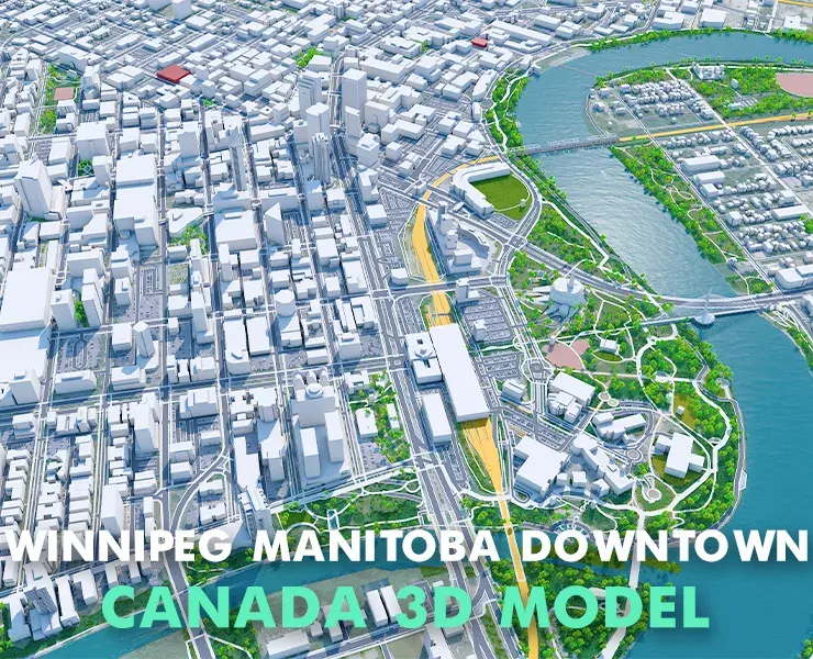 Winnipeg Manitoba Downtown City Canada 3D Model 6km