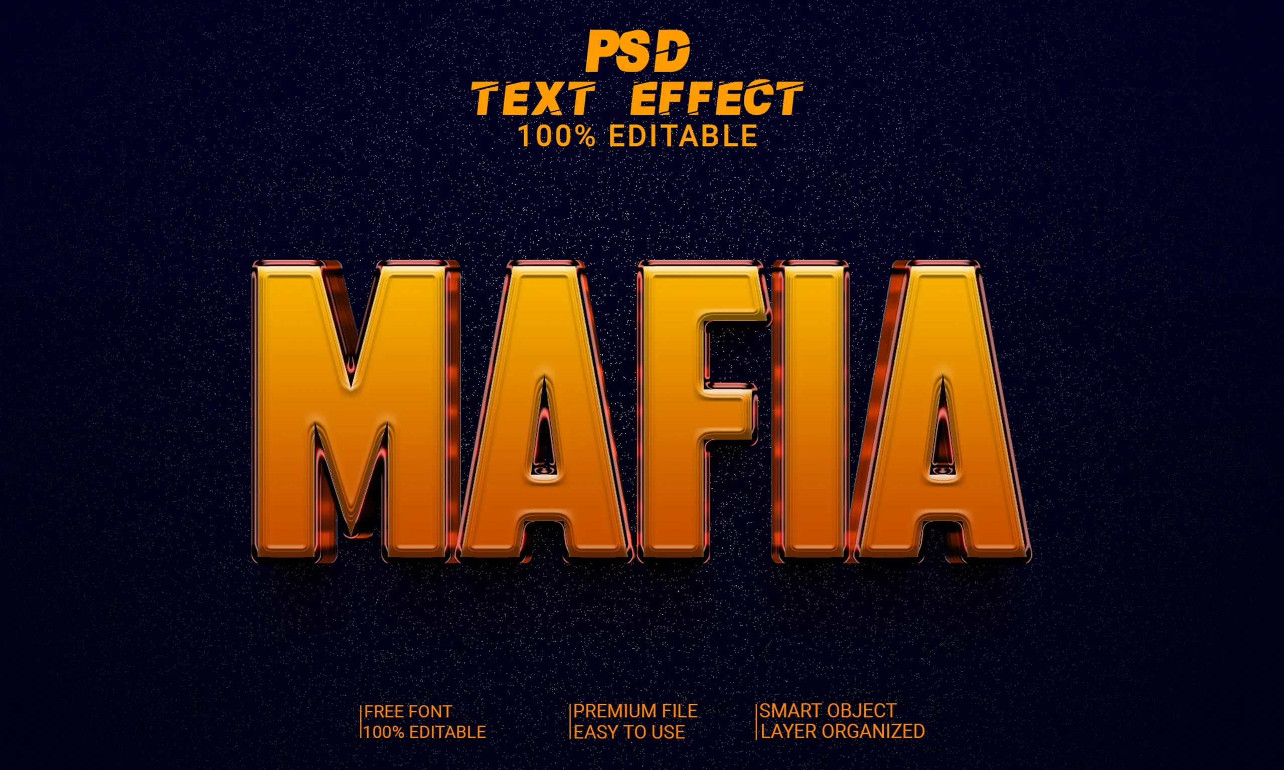 3D Mafia PSD fully editable text effect. Layer style PSD mockup template.