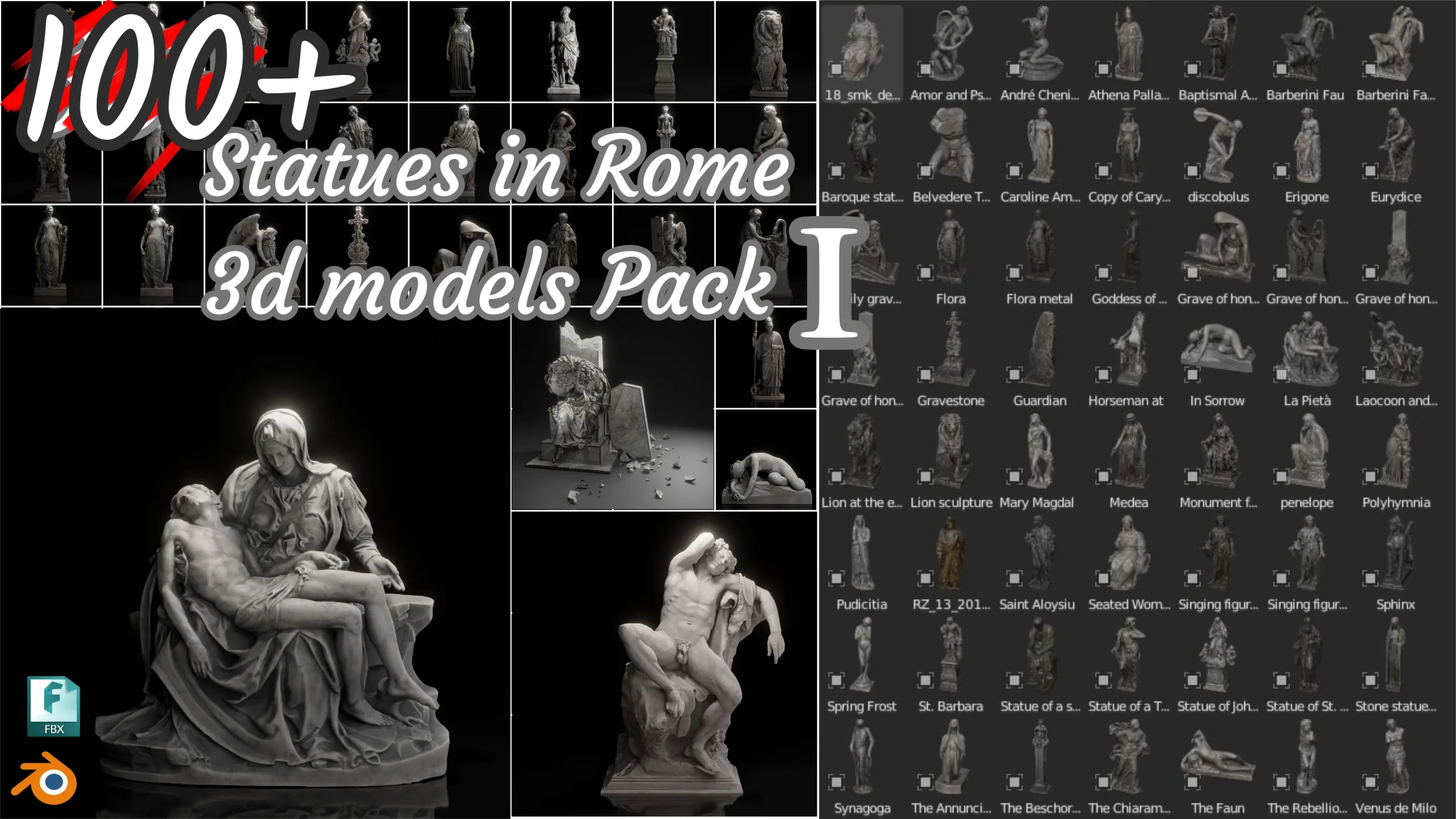 100+ Scaned Famous Statues in Rome 3d models Pack Ⅰ